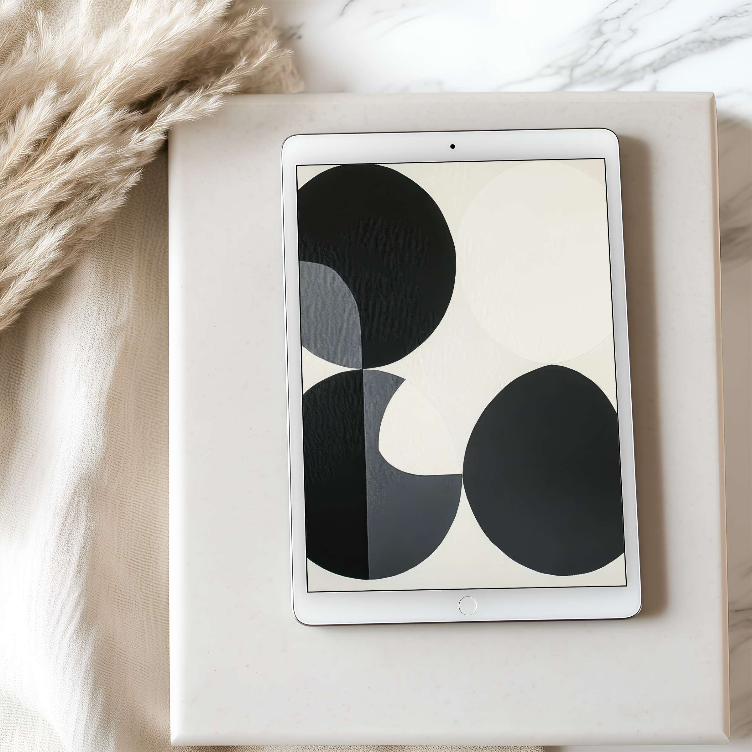 Elegant black and white abstract tablet wallpaper in high resolution, perfect for iPad or Android to elevate tablet aesthetics and tranquility
