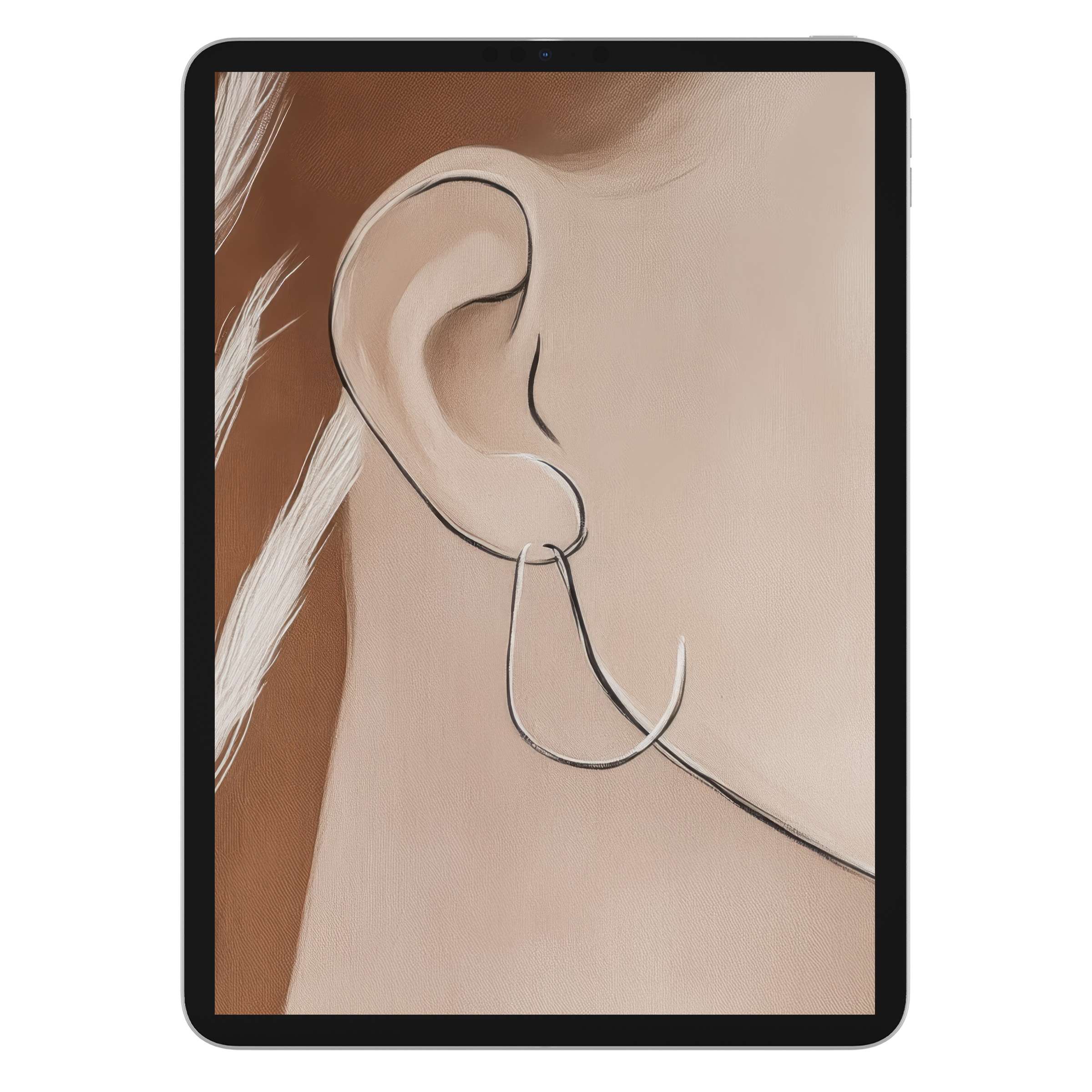 Elegant minimalist iPad wallpaper featuring a serene abstract ear design in earthy tones, perfect digital download for any tablet background