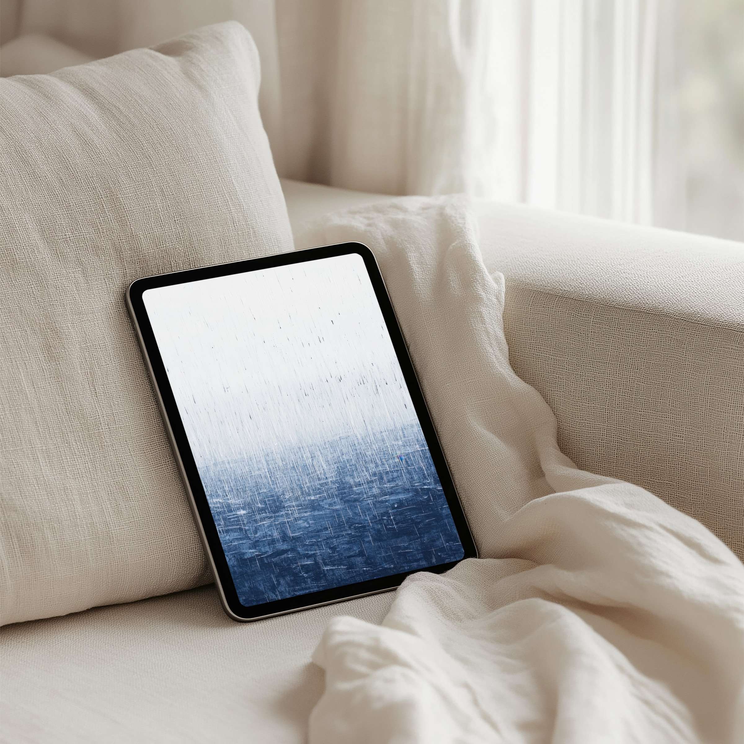 Elegant iPad background with soft blue gradient rain texture offers mindfulness and calm for any tablet via instant download
