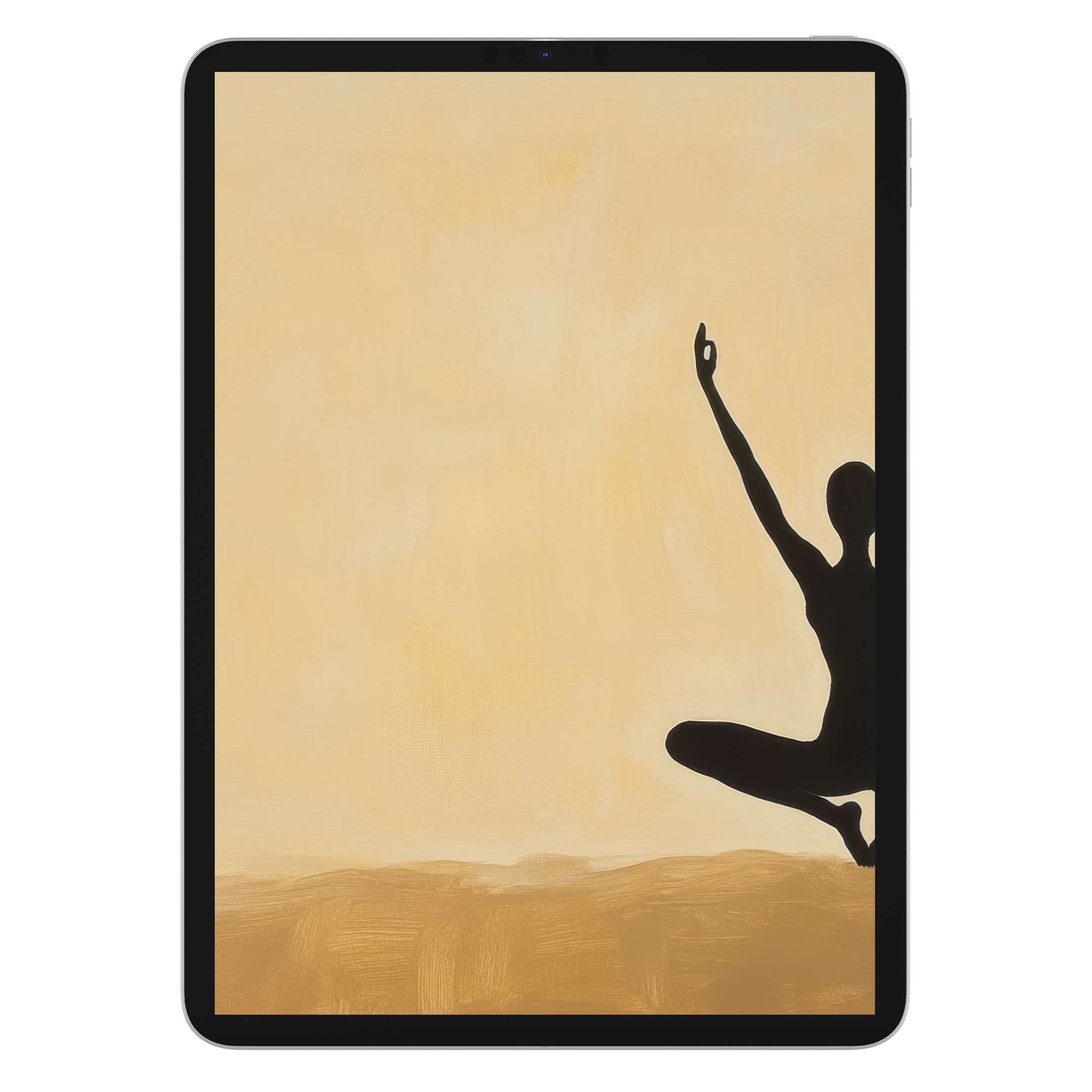 Elegant minimalist iPad wallpaper featuring a serene silhouette against a warm beige background, perfect digital download for any tablet