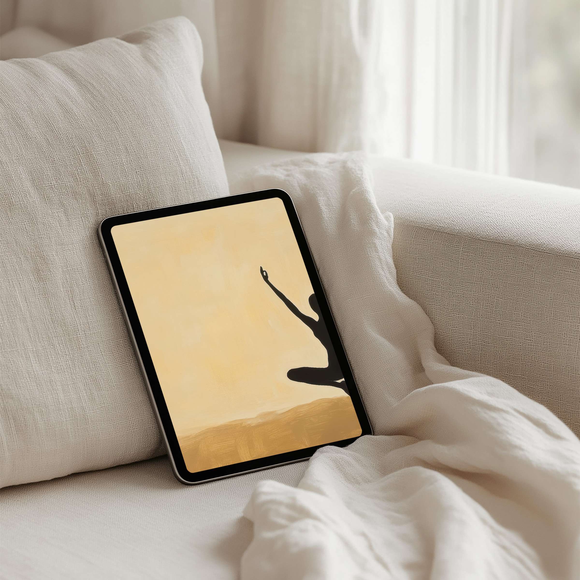 Elegant iPad background featuring a serene silhouette on a warm canvas enhances any tablet for instant download and mindful inspiration