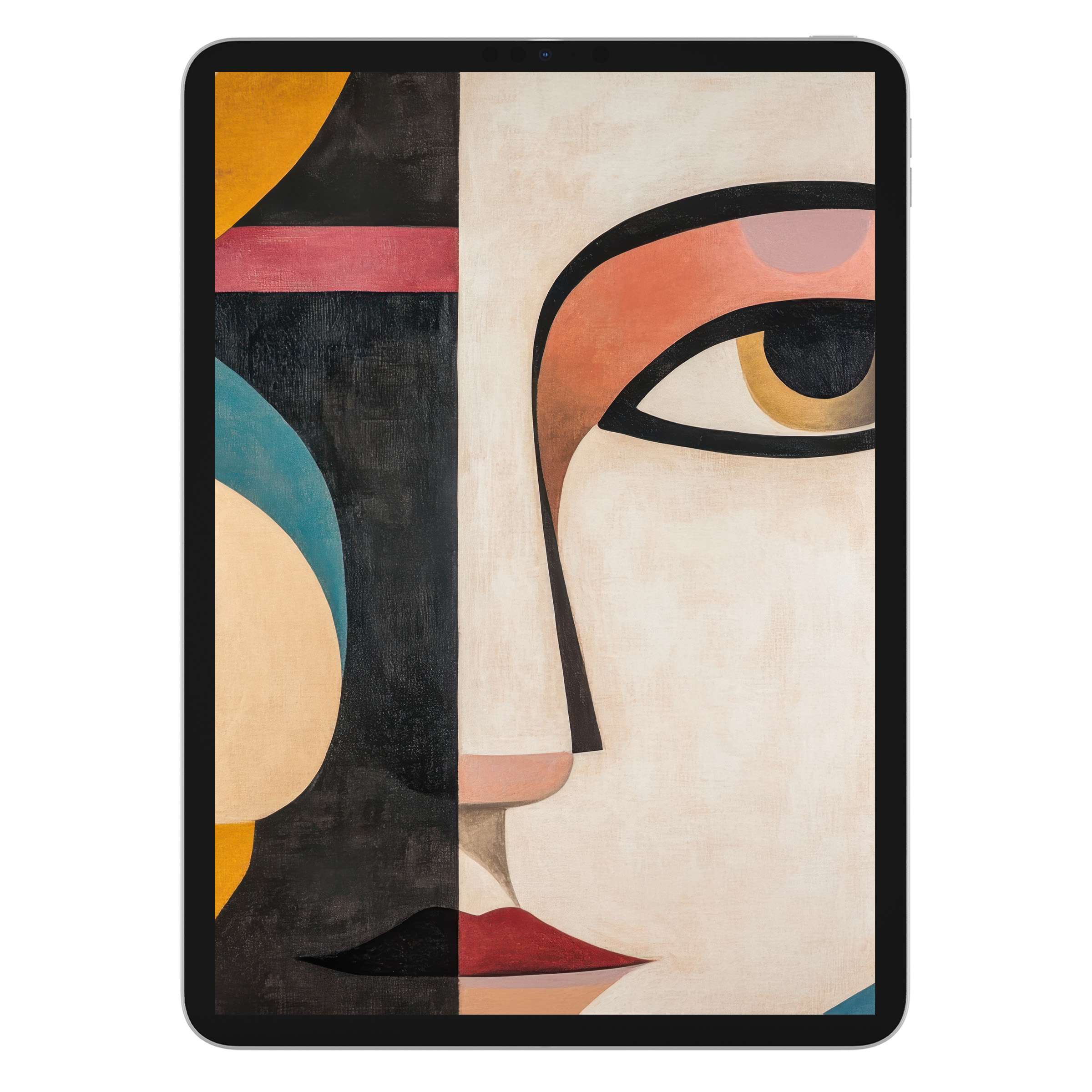 Elegant minimalist iPad wallpaper featuring abstract geometric face art ideal as a calming digital download for tablet background