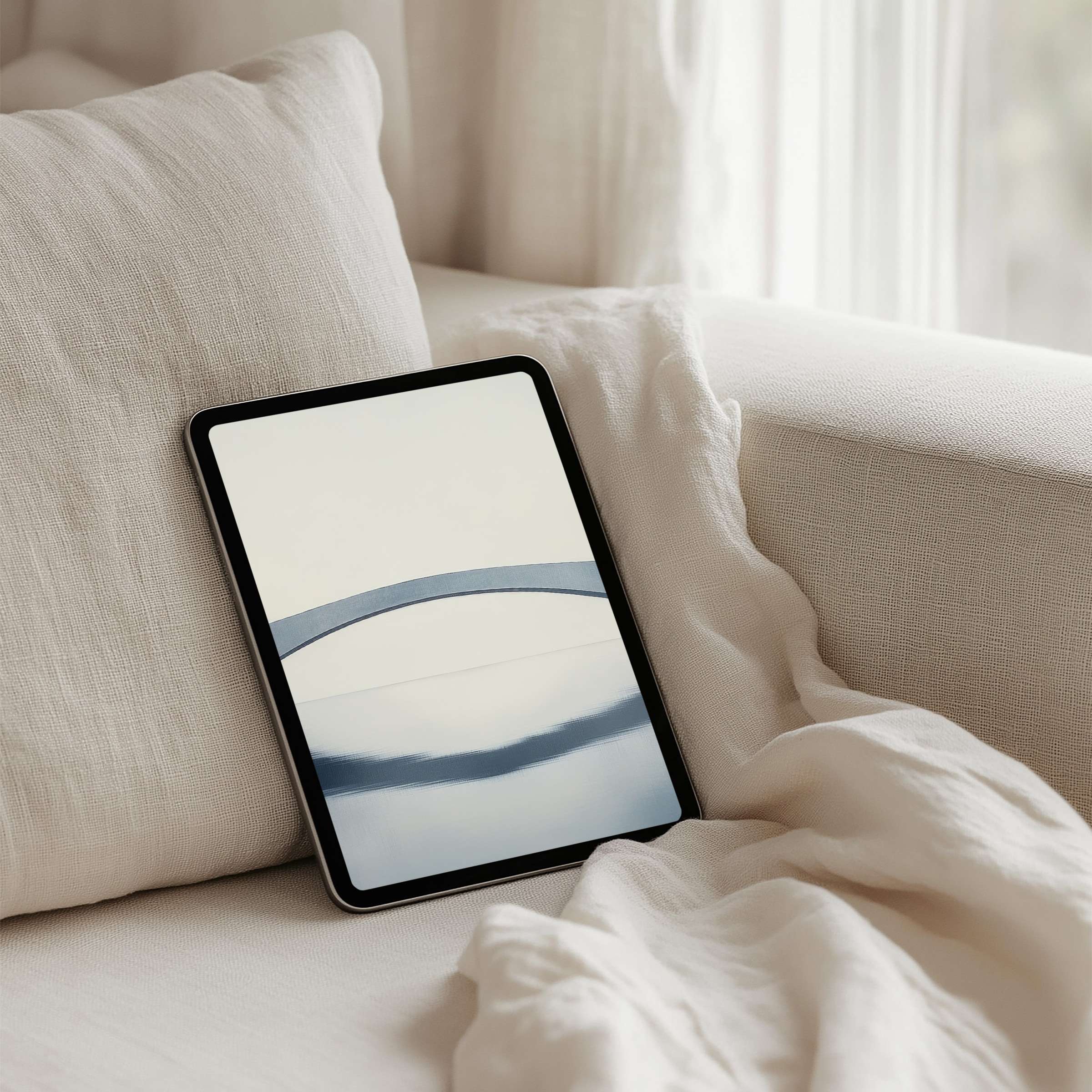 Elegant minimalist iPad background in soft beige and blue tones for instant download perfect for tablet inspiration and mindfulness