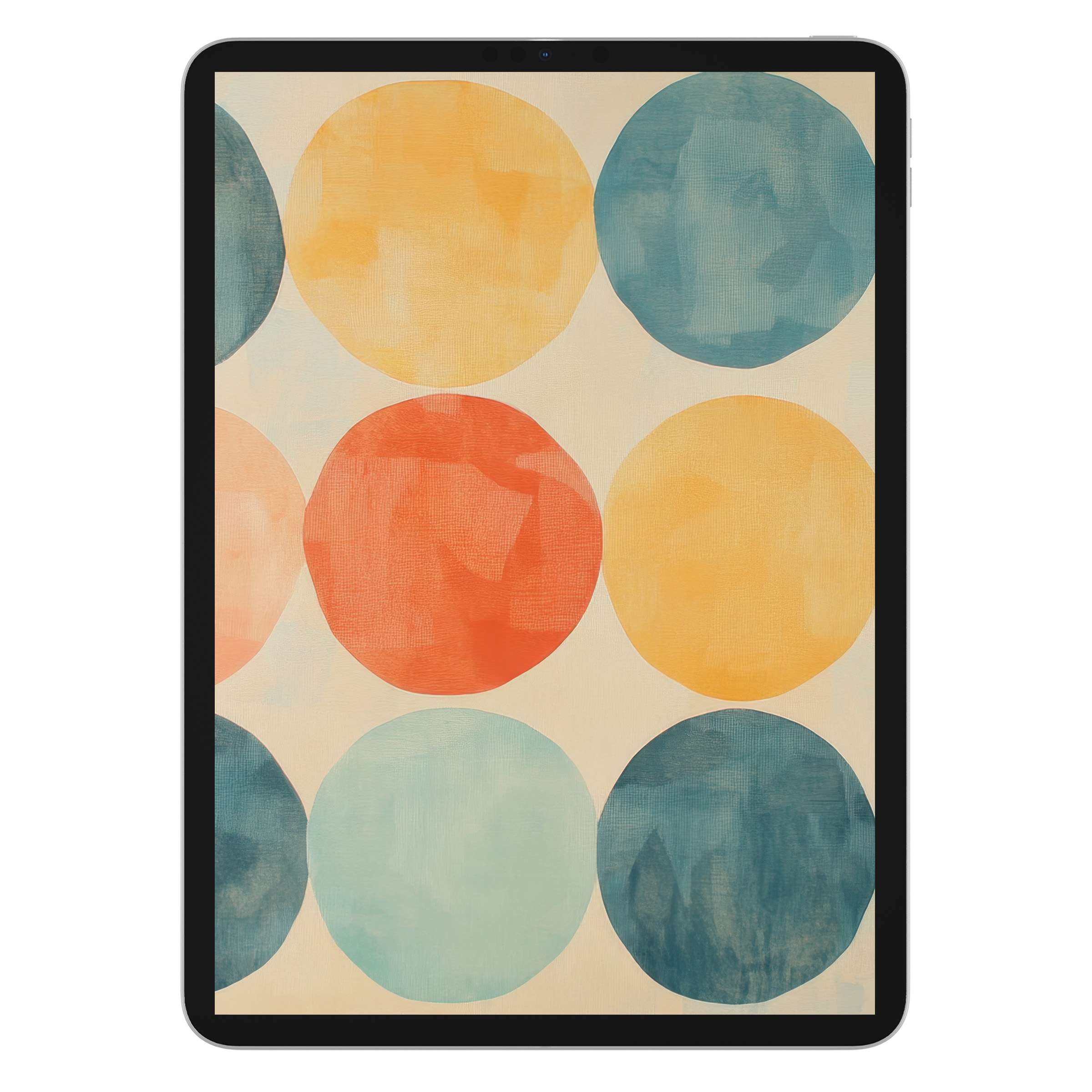 Minimalist iPad wallpaper with vibrant circles, creating an elegant tablet background for a calm digital download aesthetic