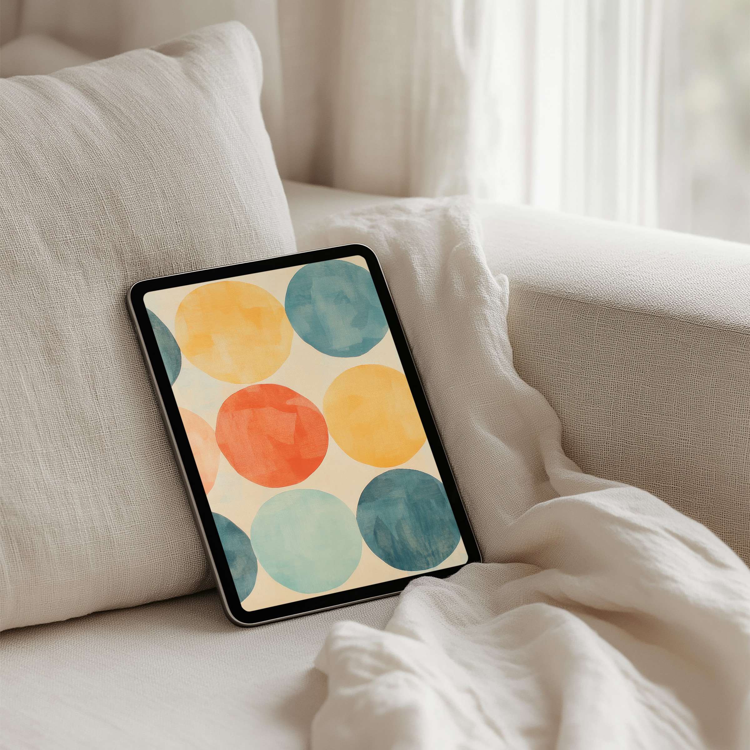 Elegant watercolor circles create a serene iPad background for instant download, ideal for any tablet seeking mindfulness and inspiration