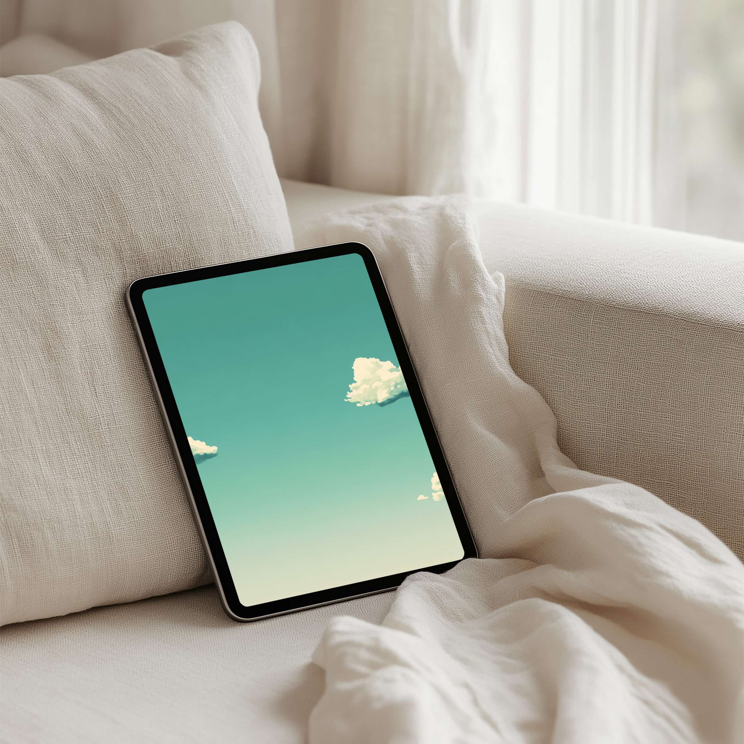Serene iPad background with soft clouds offers instant download for tablet users seeking elegance and calm inspiration