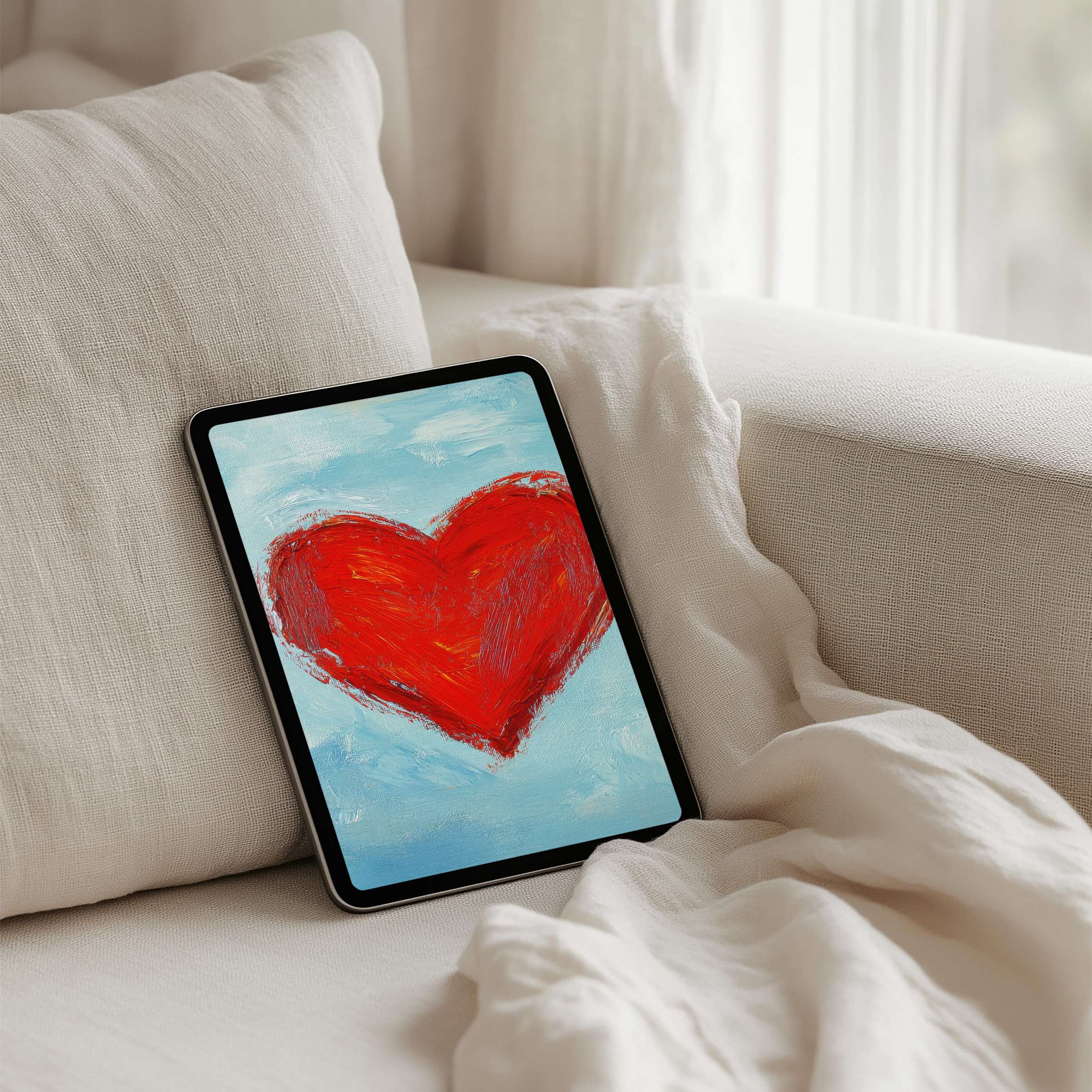 Vibrant heart painting offers calm and elegance as an iPad background for instant download on any tablet enhancing mindfulness