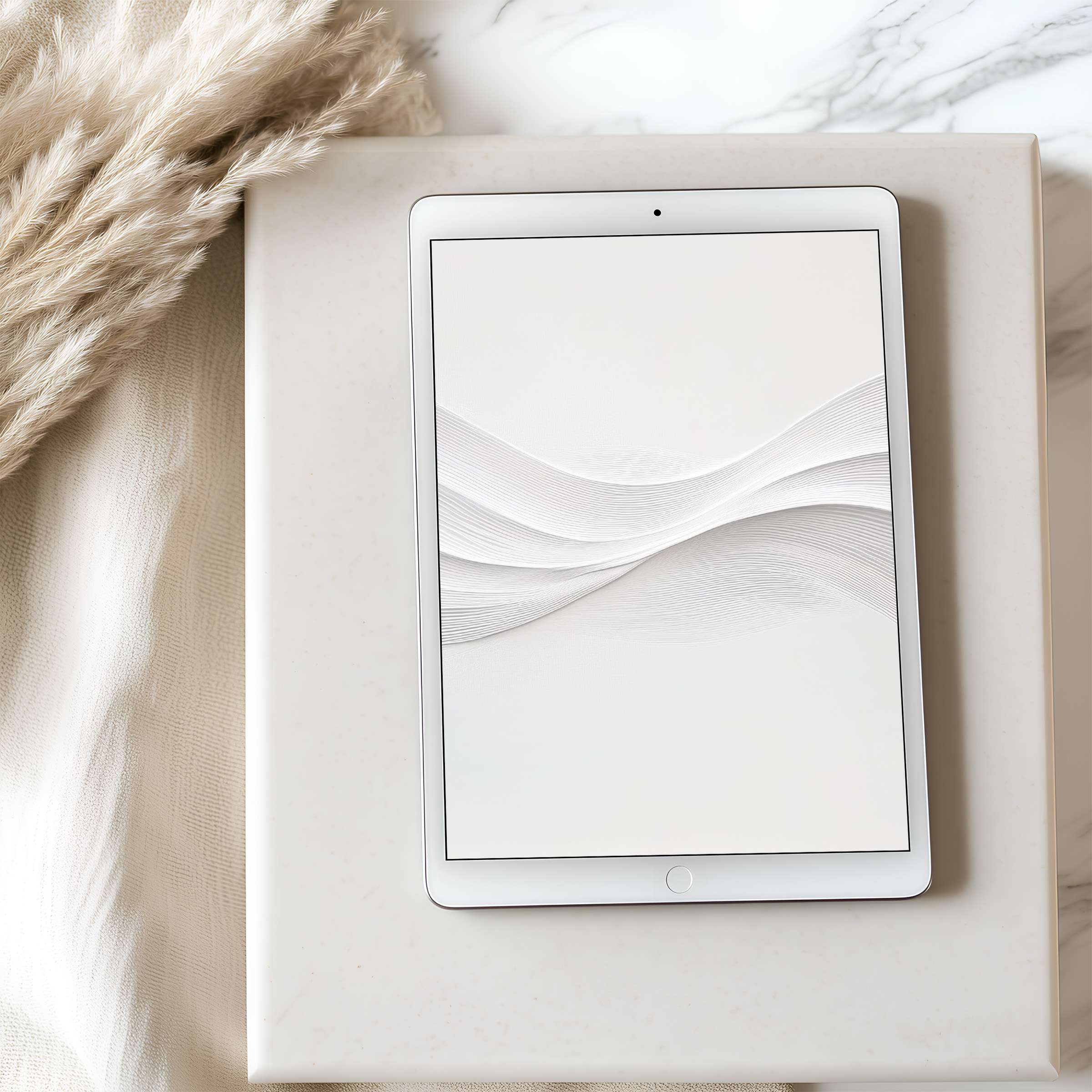 Elegant high-resolution tablet wallpaper with calming neutral waves, perfect for iPad and Android, enhancing any digital space sustainably