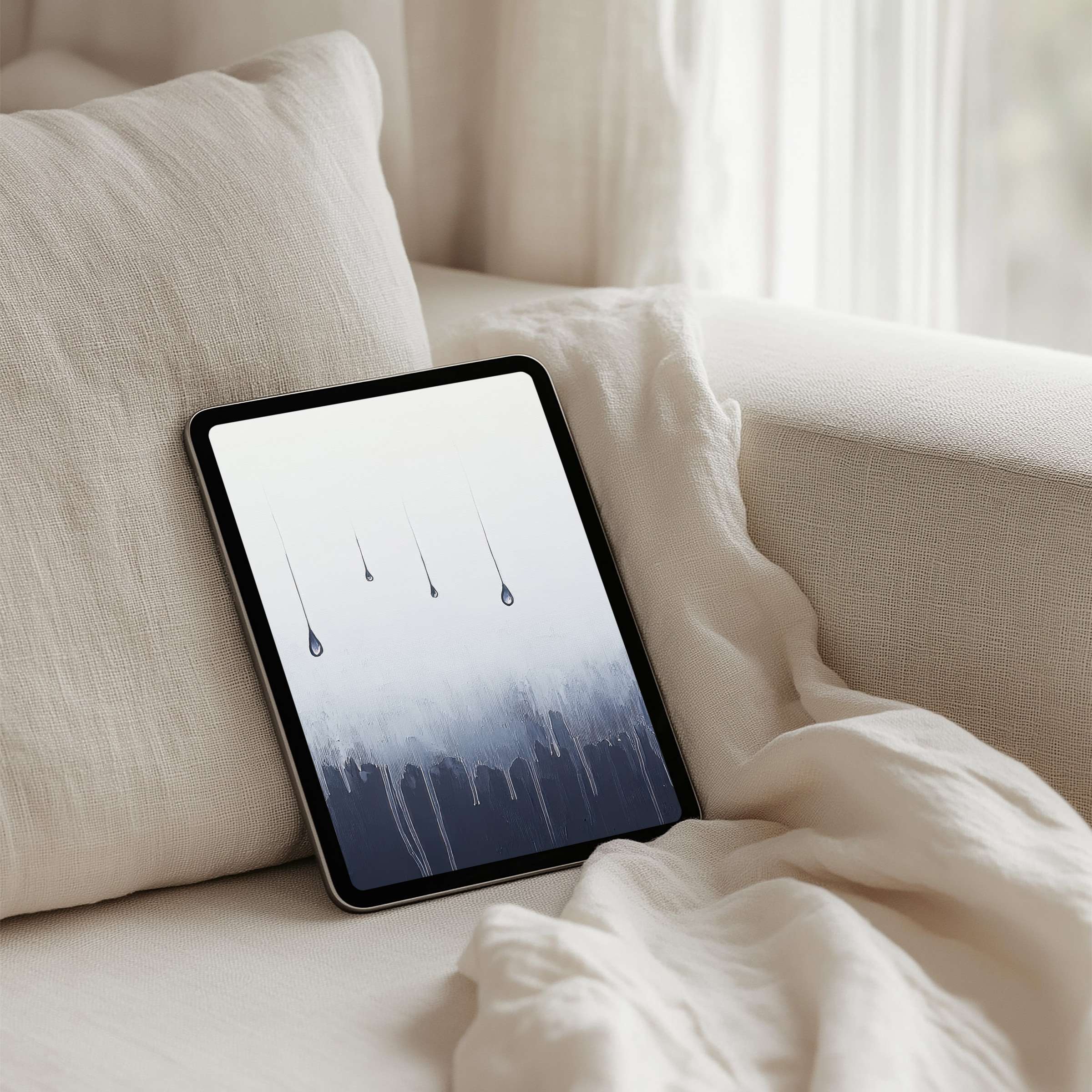 Elegant watercolor drop pattern as iPad background for instant download; fits tablets, adding calm inspiration to any space