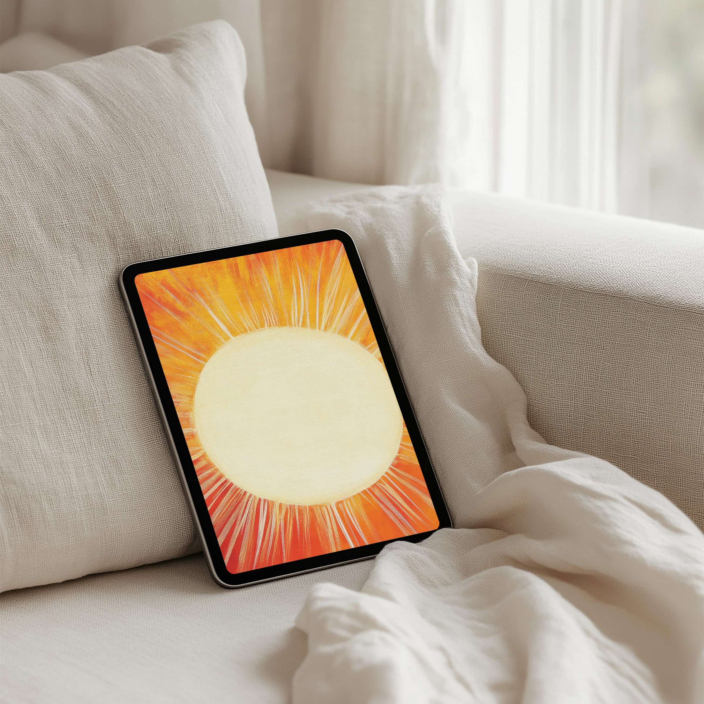 Vibrant sunburst digital art as iPad background evokes calm elegance ideal for tablets like Samsung or Android instant download