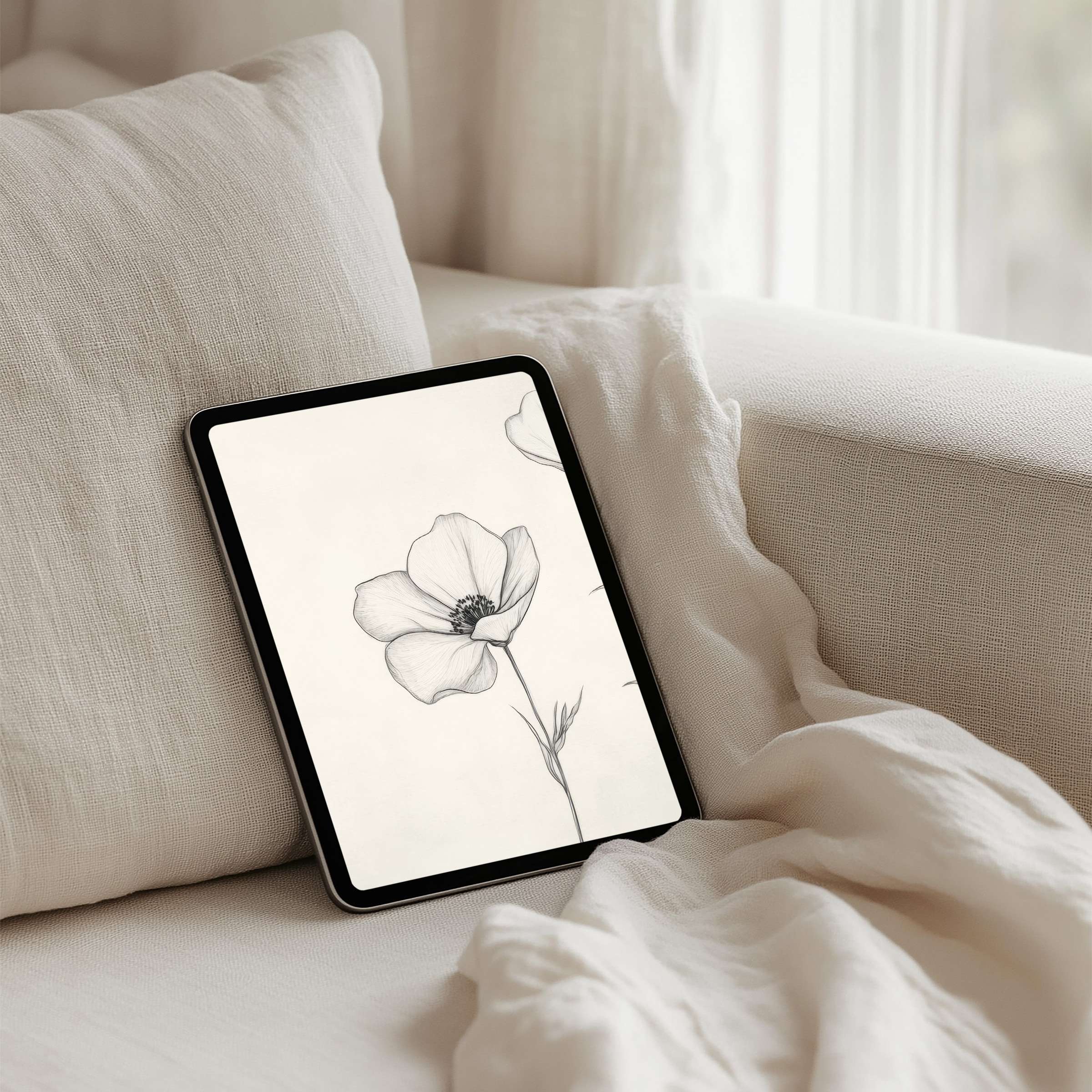 Elegant floral sketch iPad background offers instant download for peaceful inspiration on your tablet enhancing calm and aesthetics