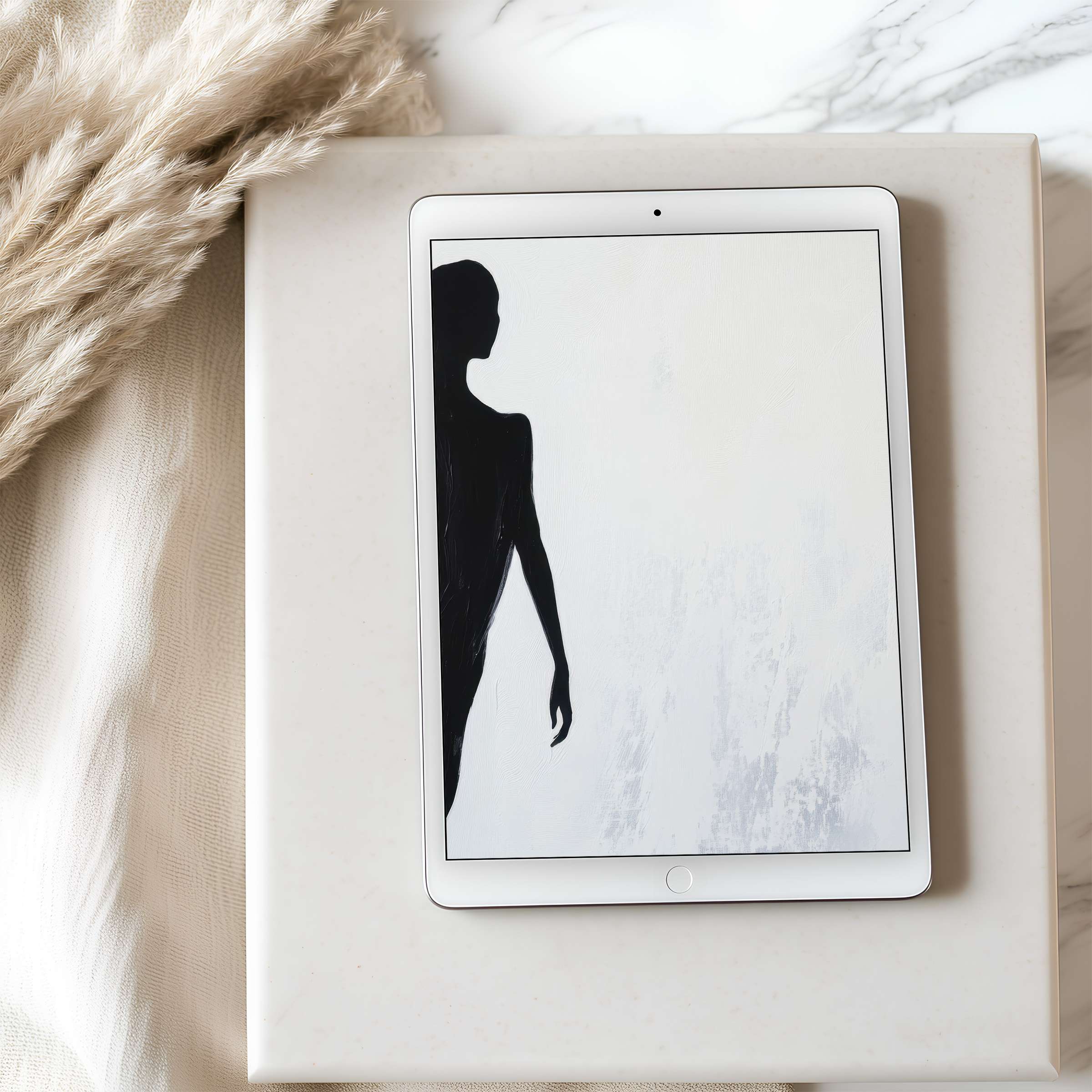 Elegant black silhouette tablet wallpaper featuring serene minimalist art perfect for iPad high resolution digital download tranquility
