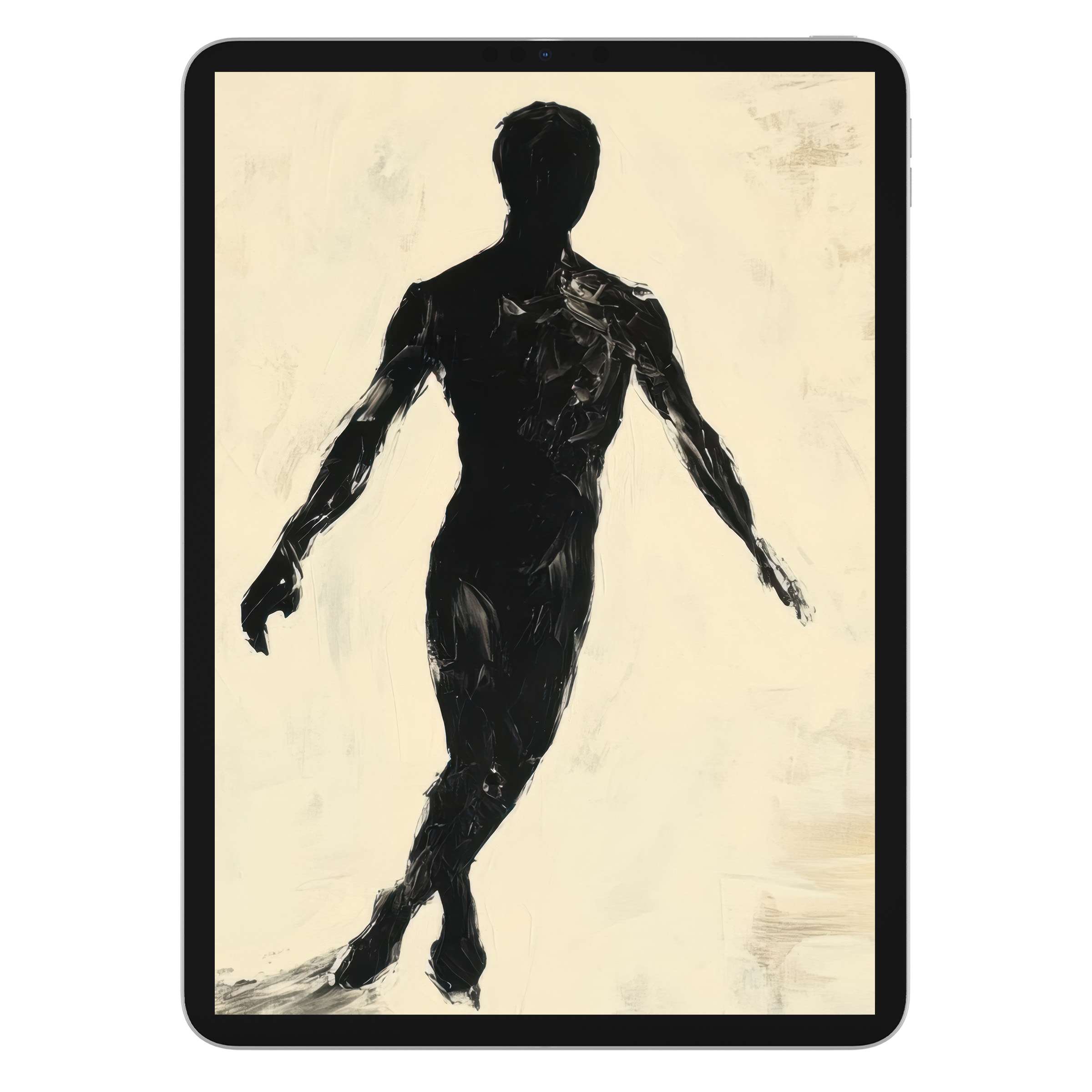 Elegant minimalist iPad wallpaper with abstract silhouette on a cream tablet background perfect for digital download and calm aesthetics