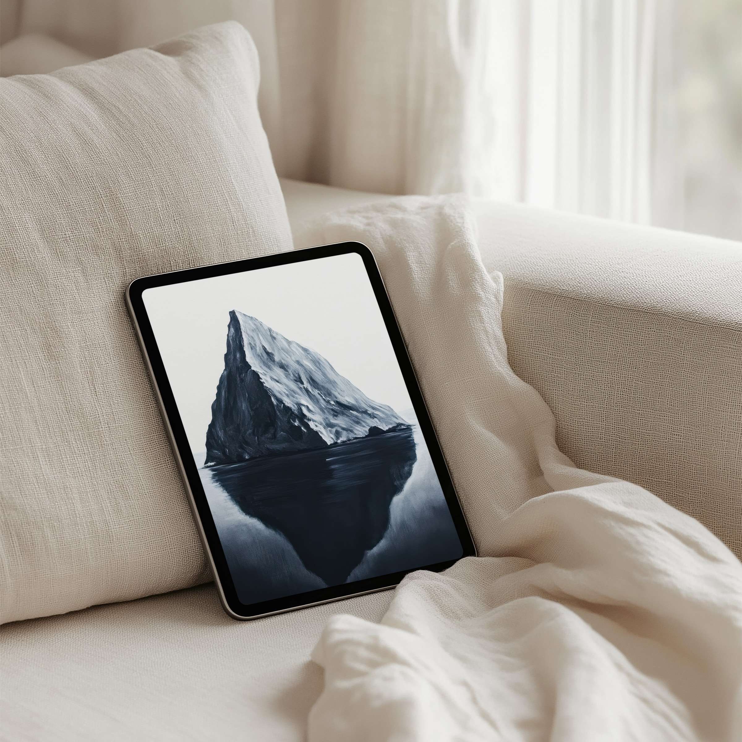 Elegant iPad background showcasing a tranquil iceberg in serene tones perfect for instant download to tablet for mindful inspiration