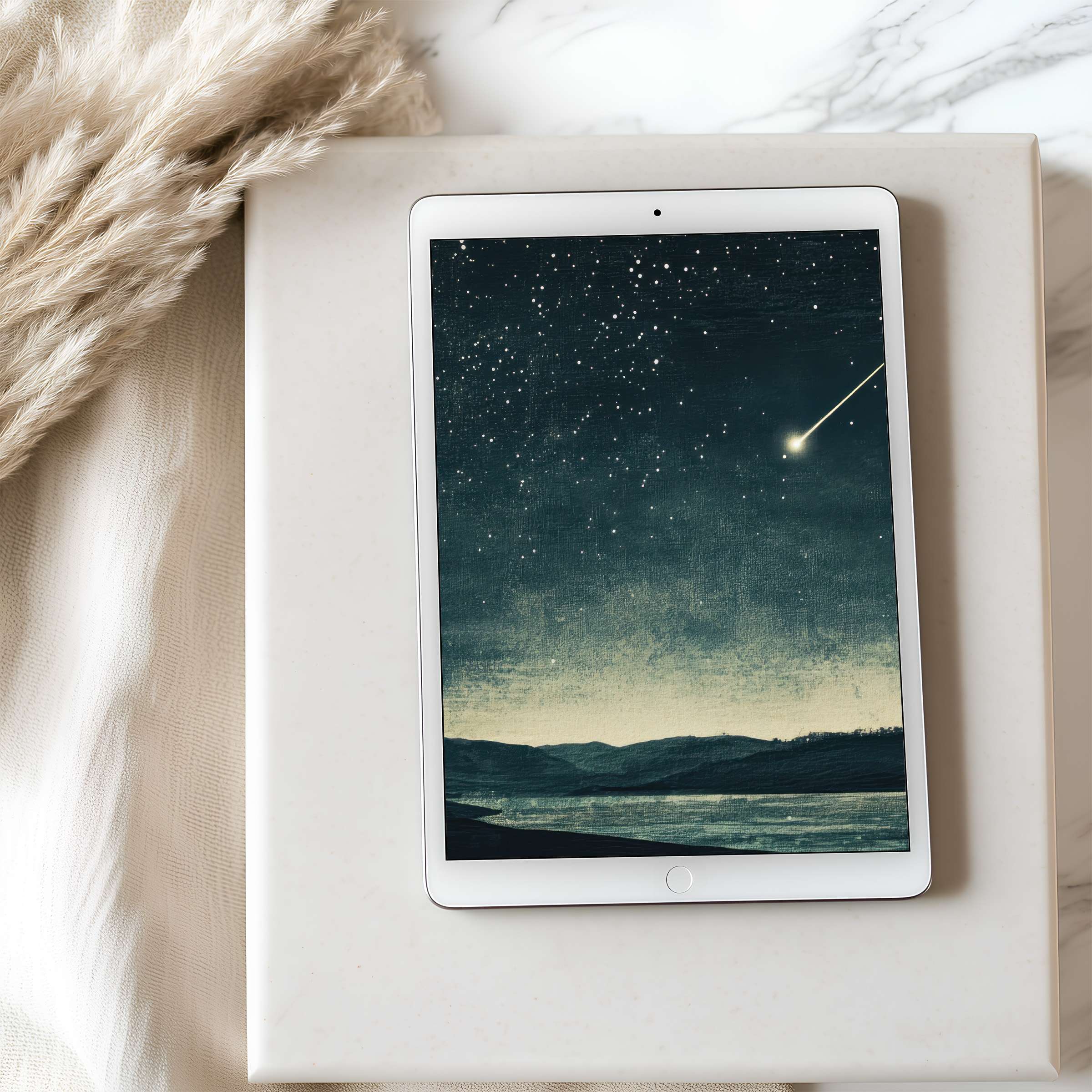 Elegant starry night tablet wallpaper featuring serene landscapes inspires calm sophistication suitable for iPad and Android tablets