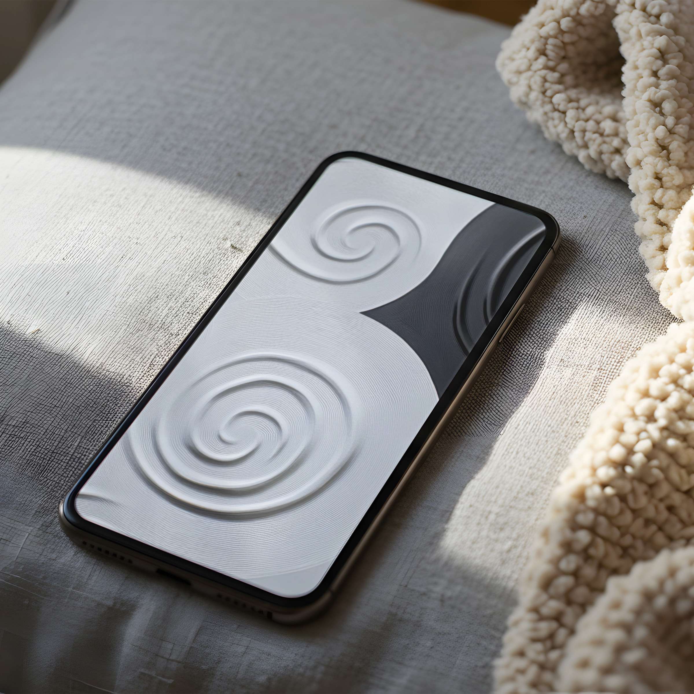 High-resolution phone wallpaper with elegant monochrome spirals offers a calming vibe, perfect for iPhone and Android digital download