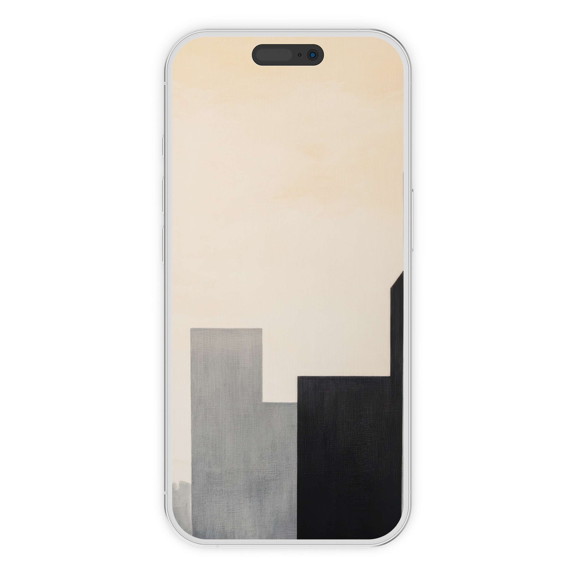 Minimalist iPhone wallpaper with abstract geometric forms in gray and black offers a serene phone background digital download for iOS and Android