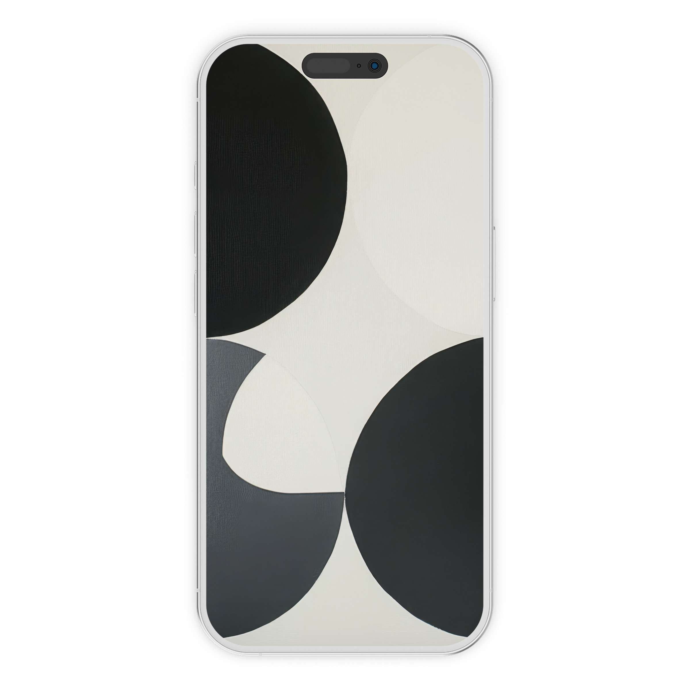 Elegant minimalist iPhone wallpaper with black and white abstract circles offers a calm phone background digital download for any device