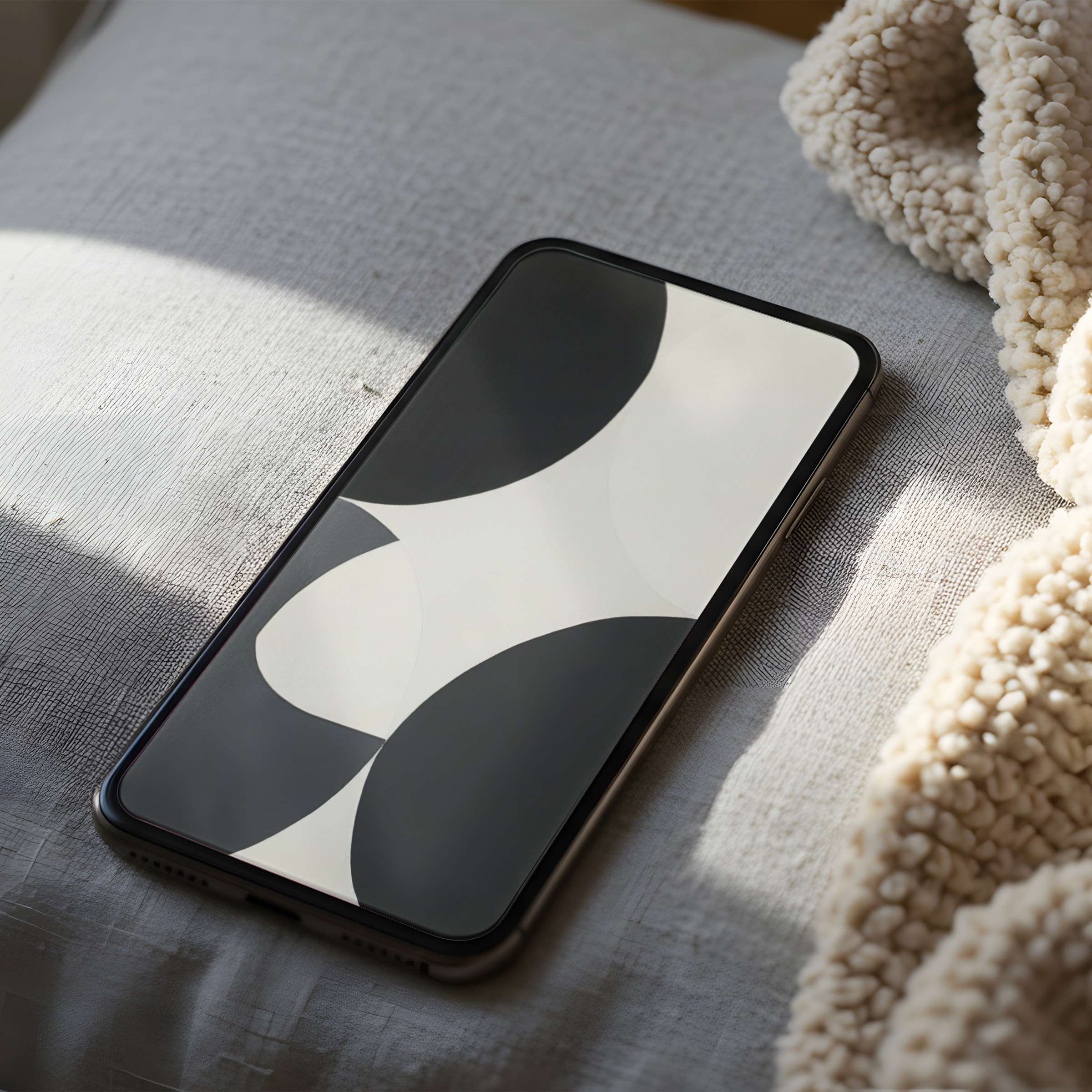 Elegant abstract phone wallpaper in soothing black and white, perfect high resolution digital download for iPhone and android serenity seekers