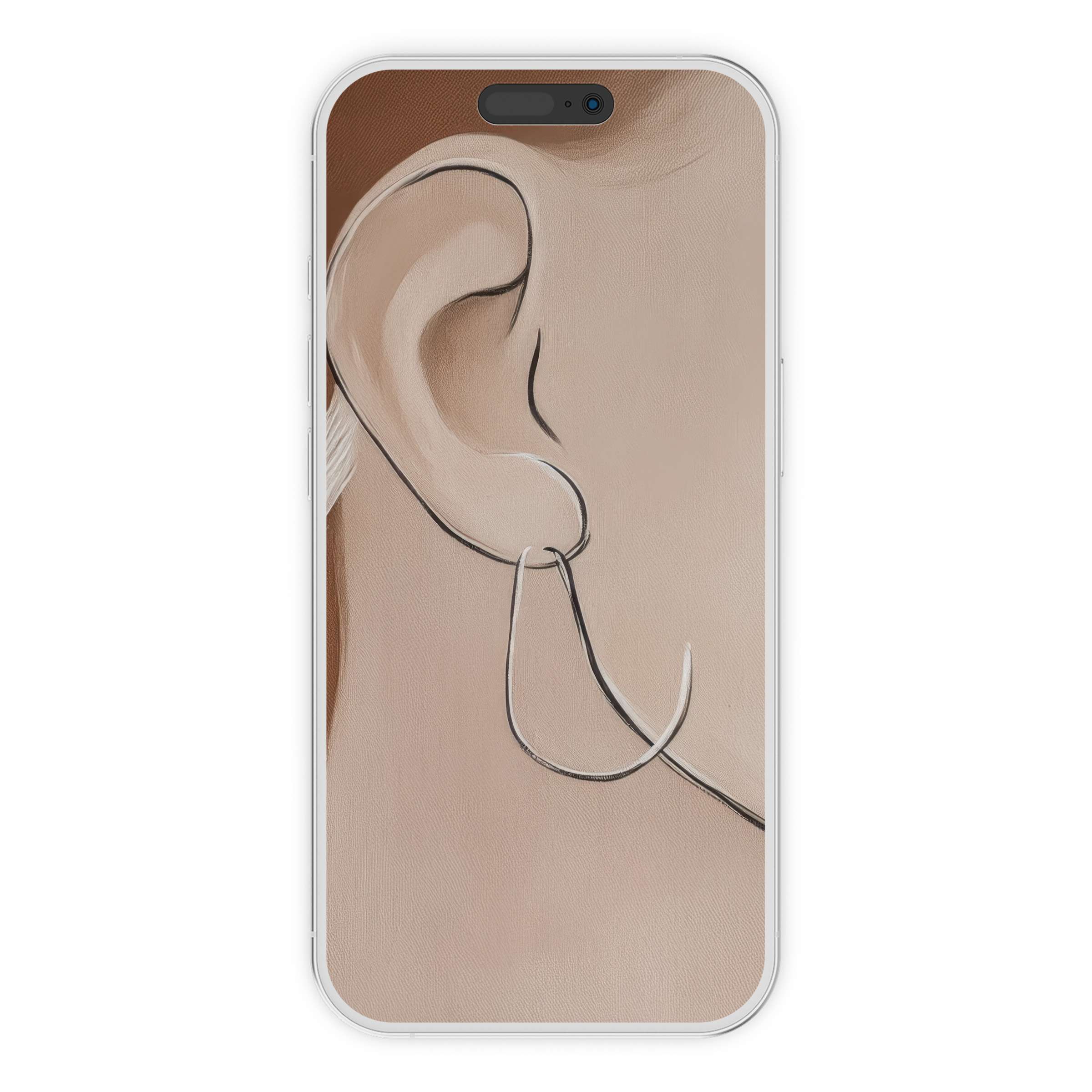 Minimalist iPhone wallpaper featuring an elegant abstract ear illustration, perfect phone background for digital download and serene design