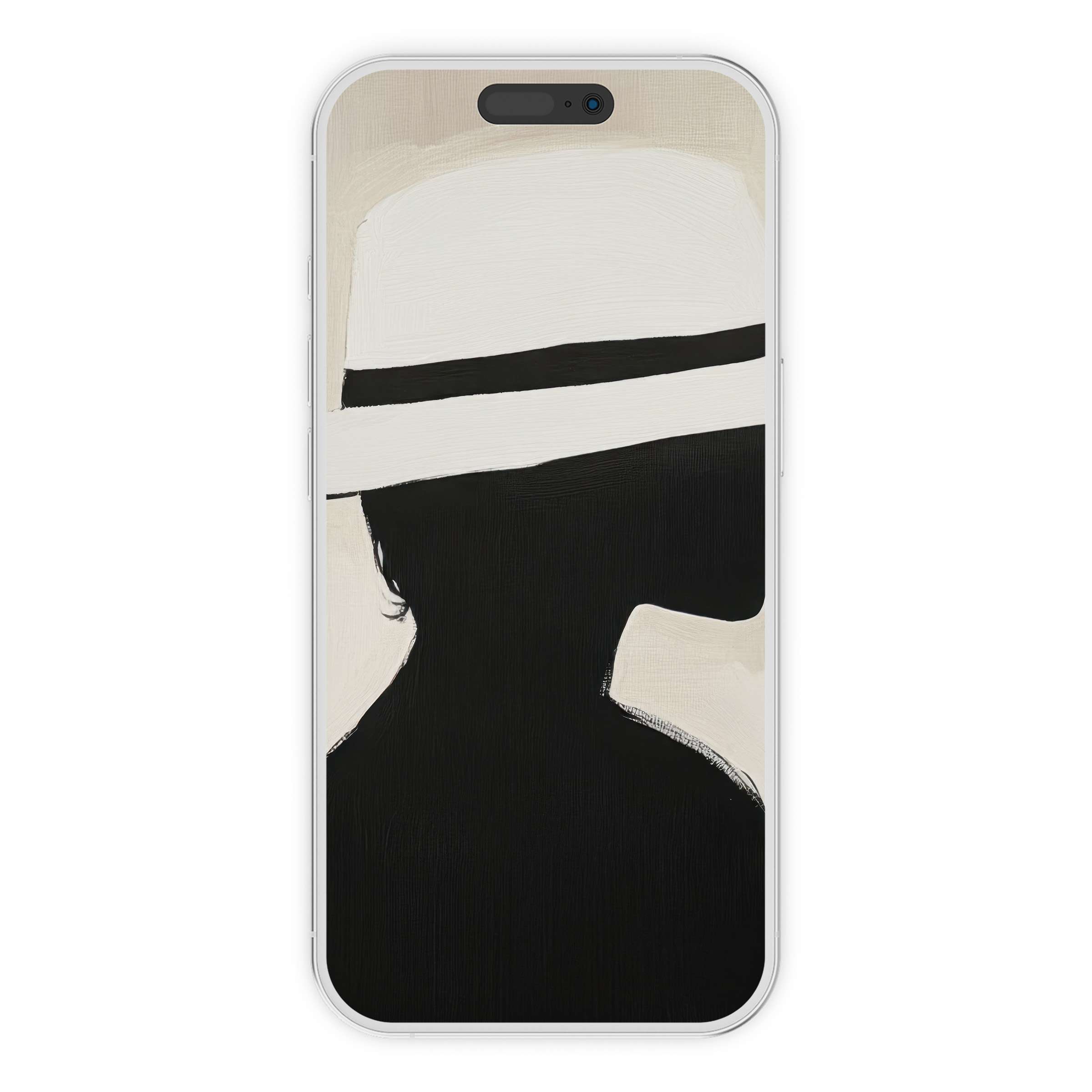 Elegant minimalist iPhone wallpaper art with abstract black silhouette on soft beige background digital download for phones