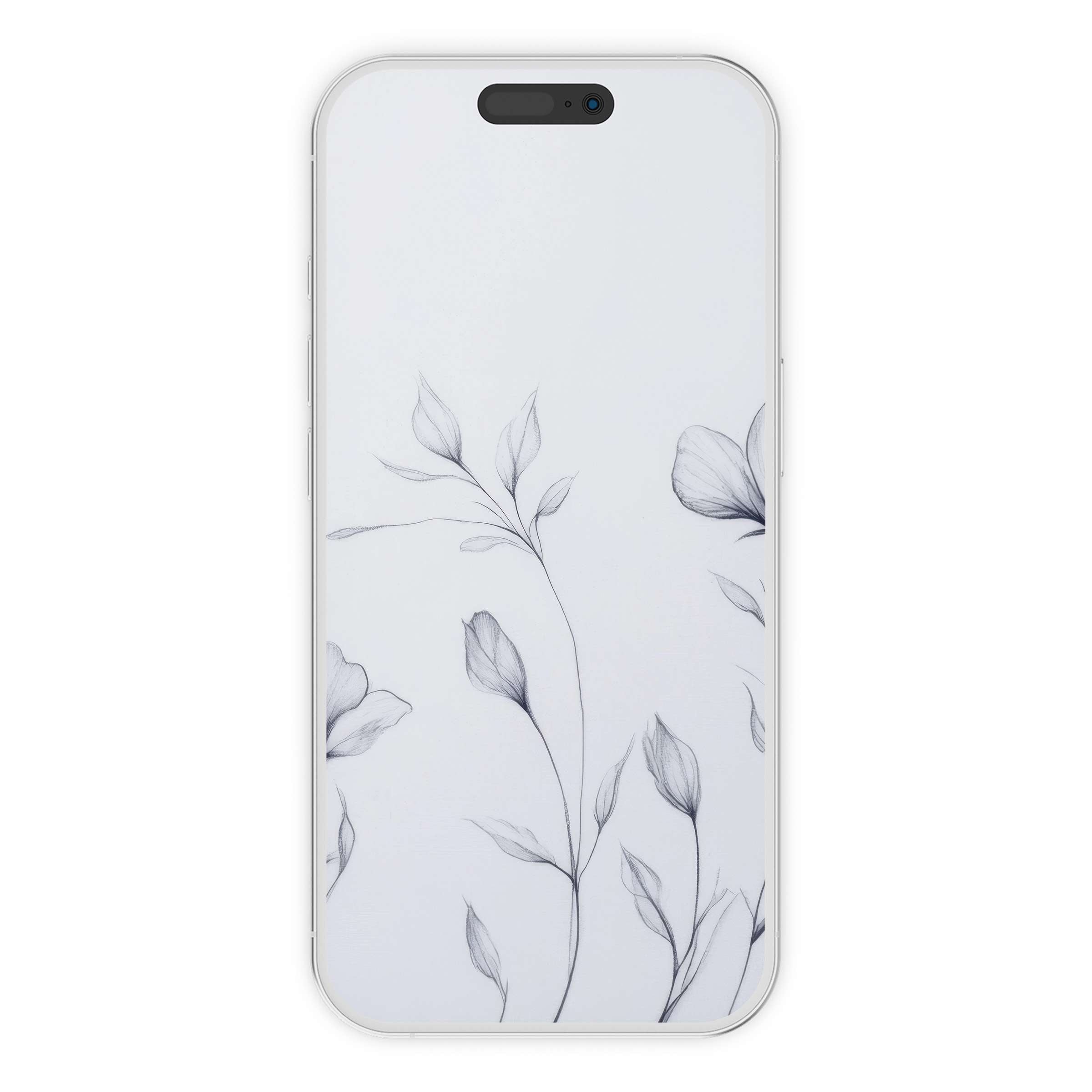 Elegant minimalist iPhone wallpaper featuring delicate gray floral sketches, perfect digital download for phone backgrounds, calming allure