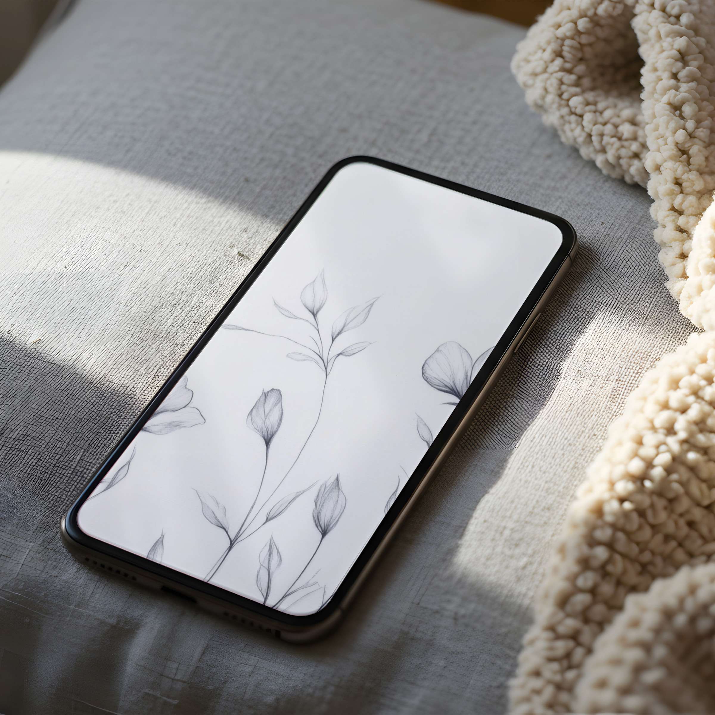 Elegant phone wallpaper featuring delicate botanical sketches offers calming aesthetics for iPhone and Android, perfect digital download