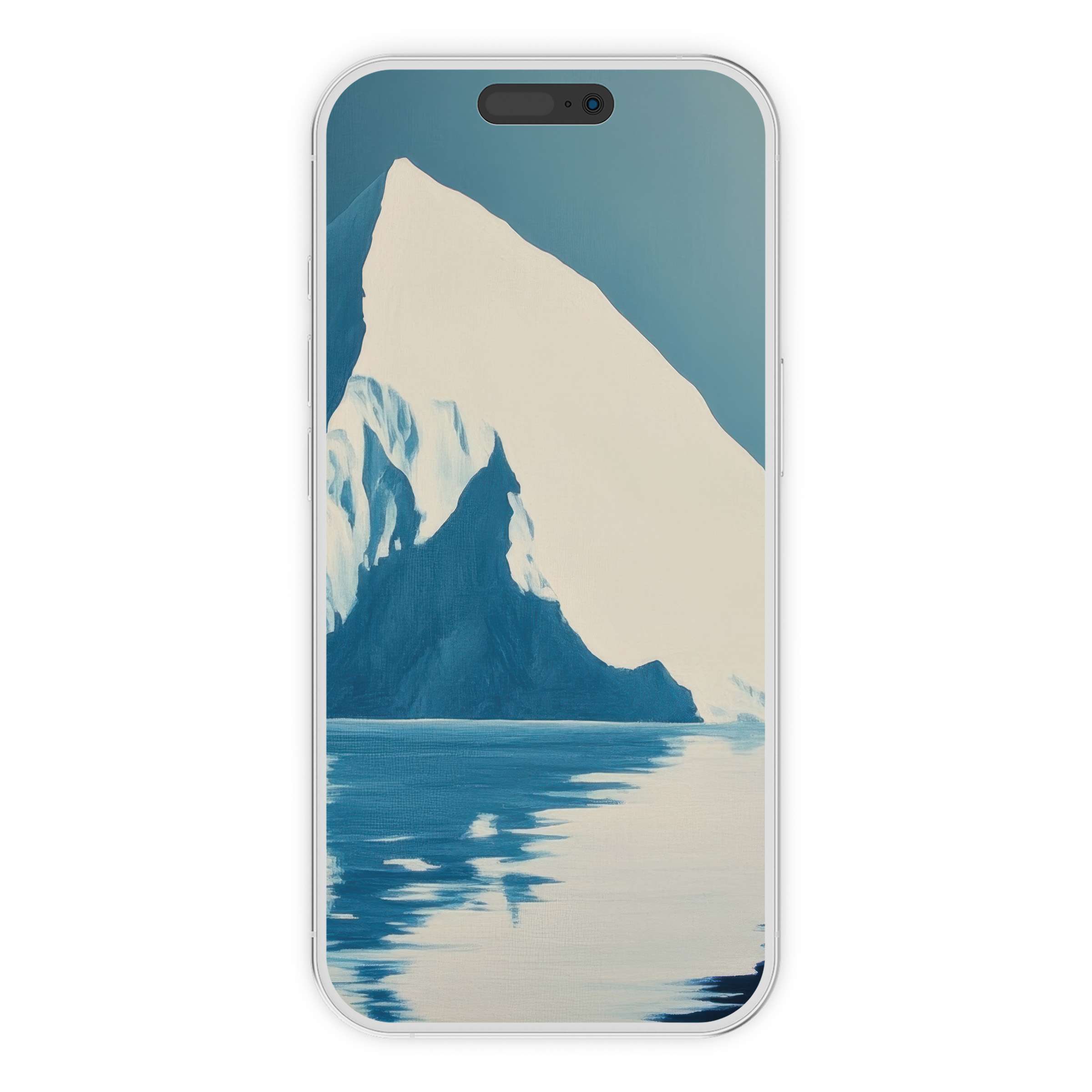 Minimalist iPhone wallpaper featuring serene blue and white iceberg art, perfect digital download for phone background, calm beauty