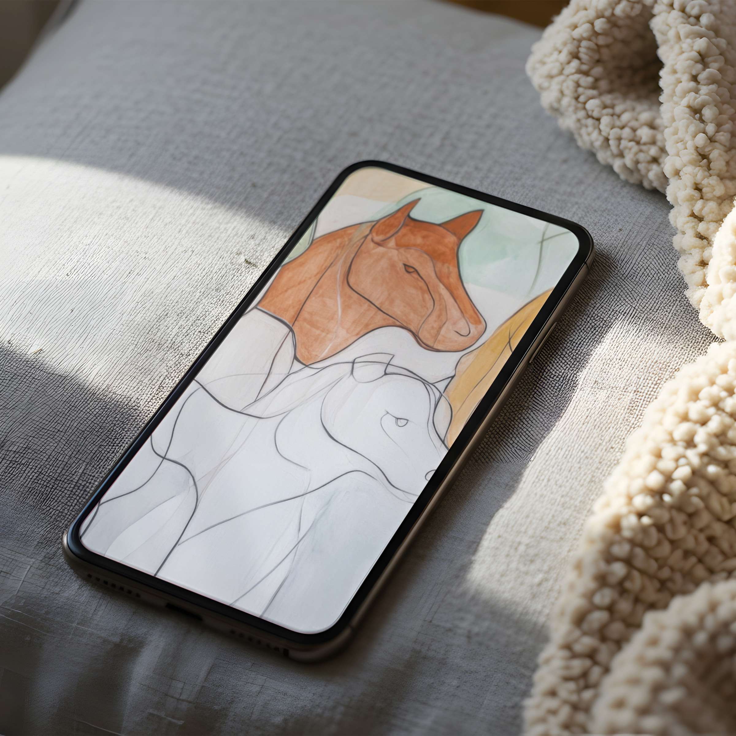 Curated phone wallpaper featuring abstract horse art in soft tones fills your iPhone with calm elegance perfect for digital download