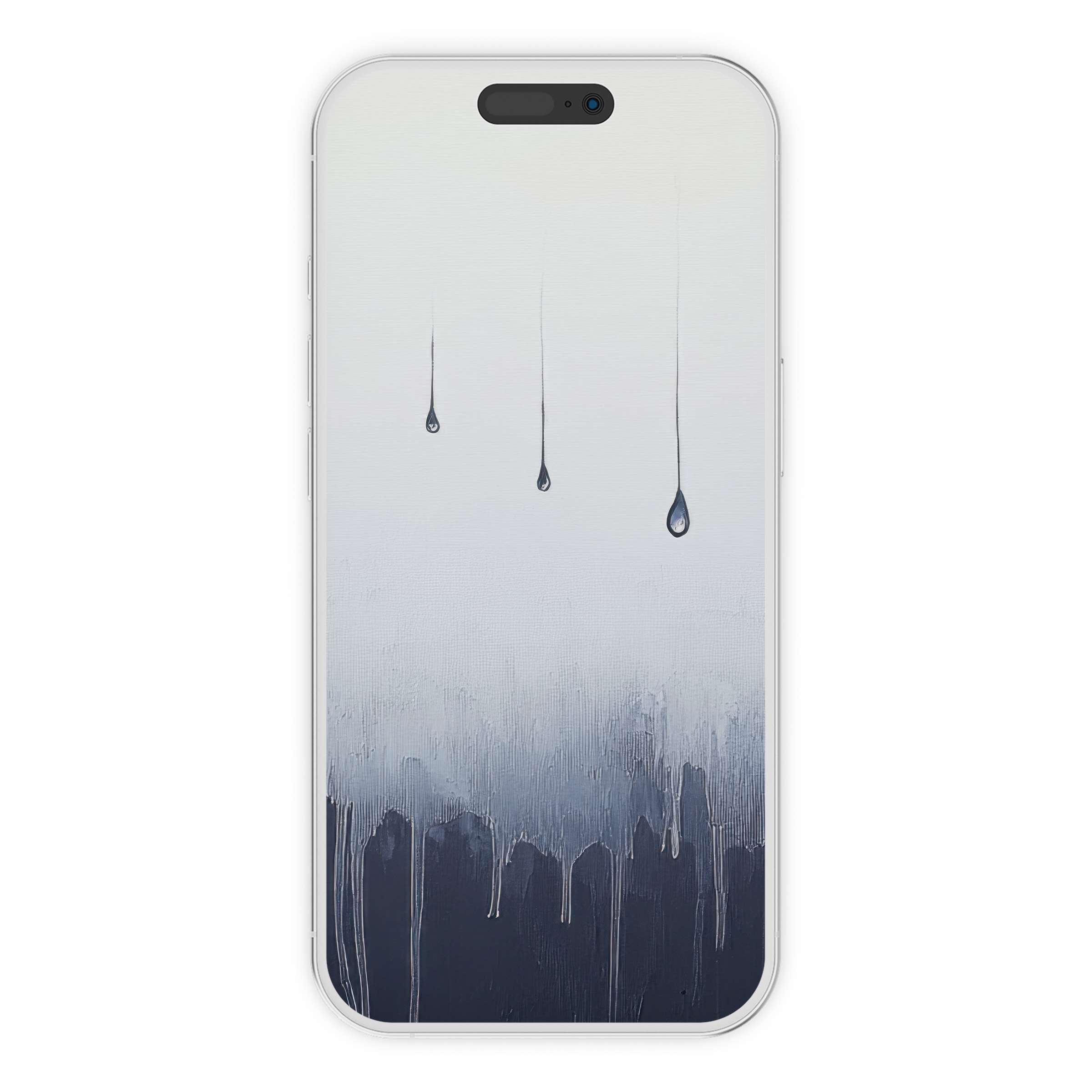 Minimalist iPhone wallpaper featuring serene gray drips on a white textured background digital download for calming phone aesthetics