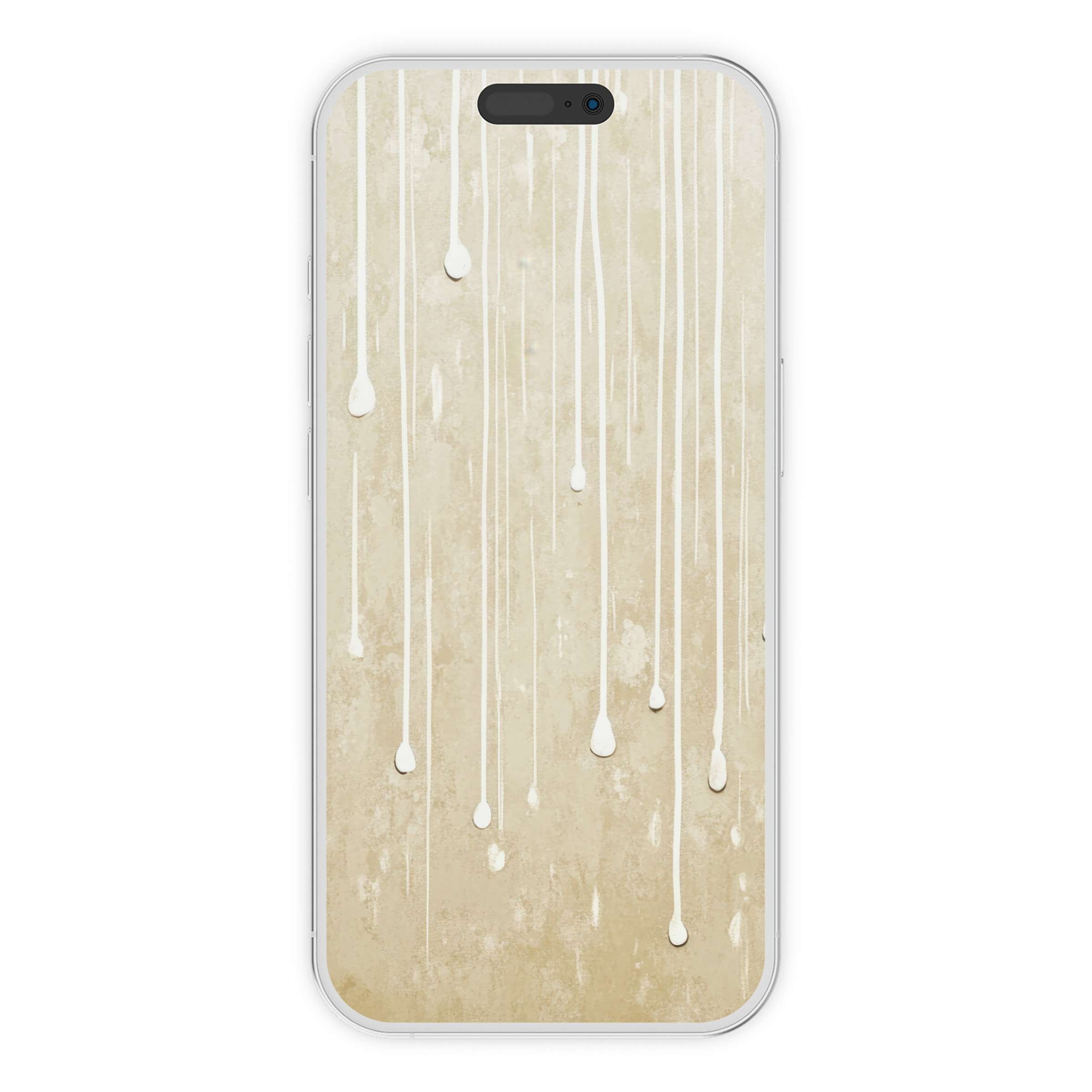 Elegant minimalist iPhone wallpaper featuring serene white drips on a beige textured background for calming phone style digital download