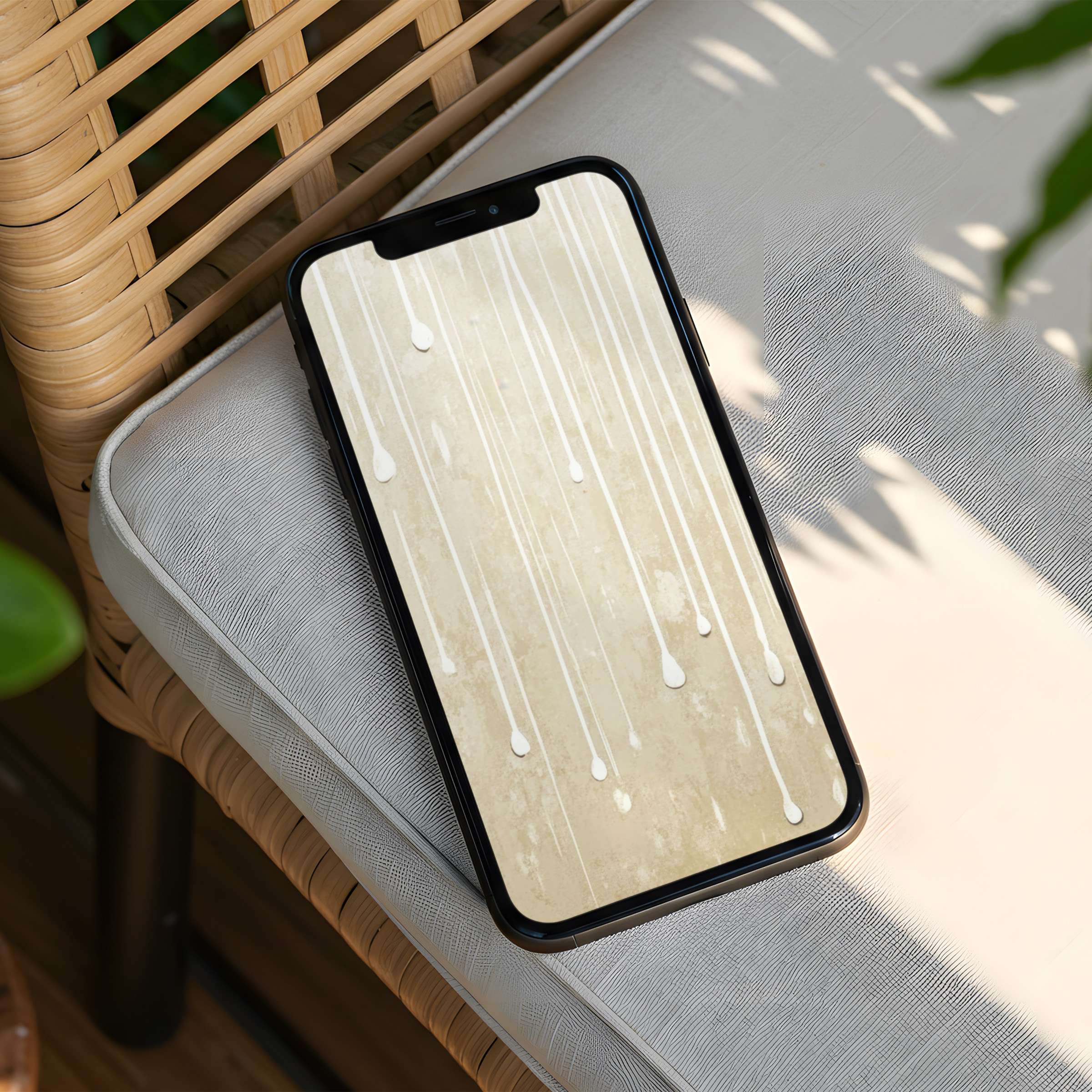 Elegant iPhone background featuring serene beige hues with delicate white raindrop design perfect for instant download on any phone