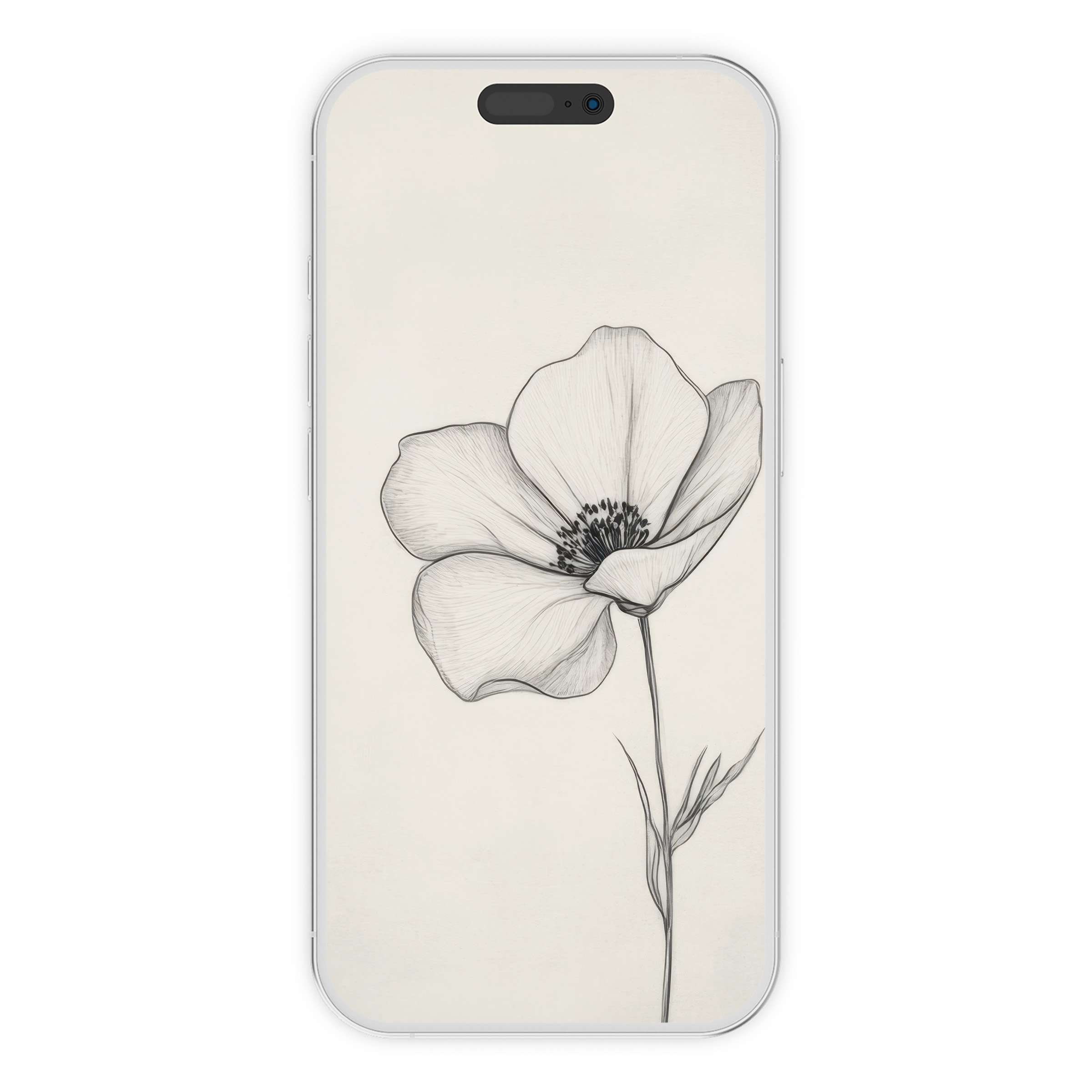 Minimalist iPhone wallpaper featuring a delicate black and white flower sketch inspires calm, perfect phone background digital download