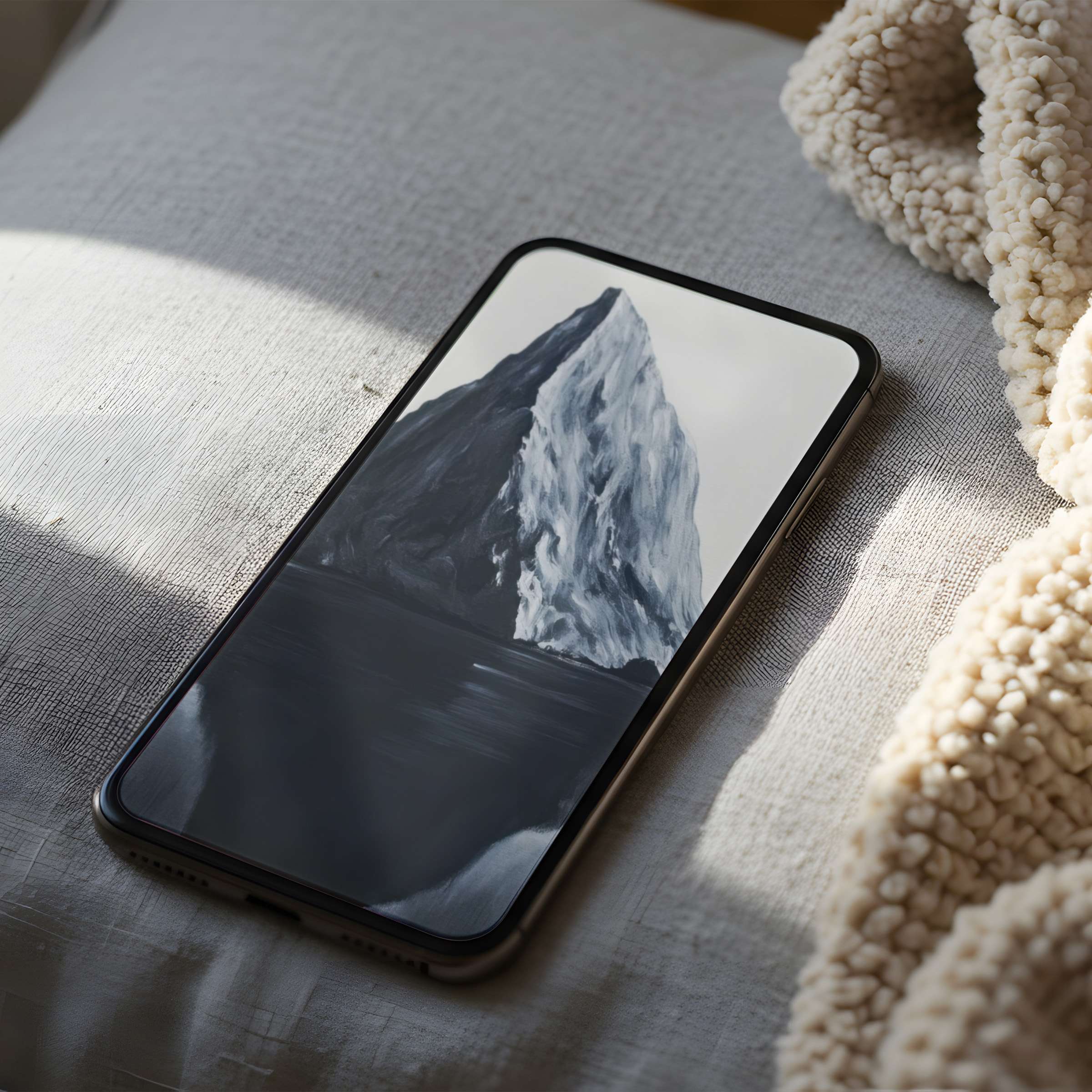 Elegant mountain-themed phone wallpaper in calming grayscale high resolution, perfect for digital download on iPhone and Android devices