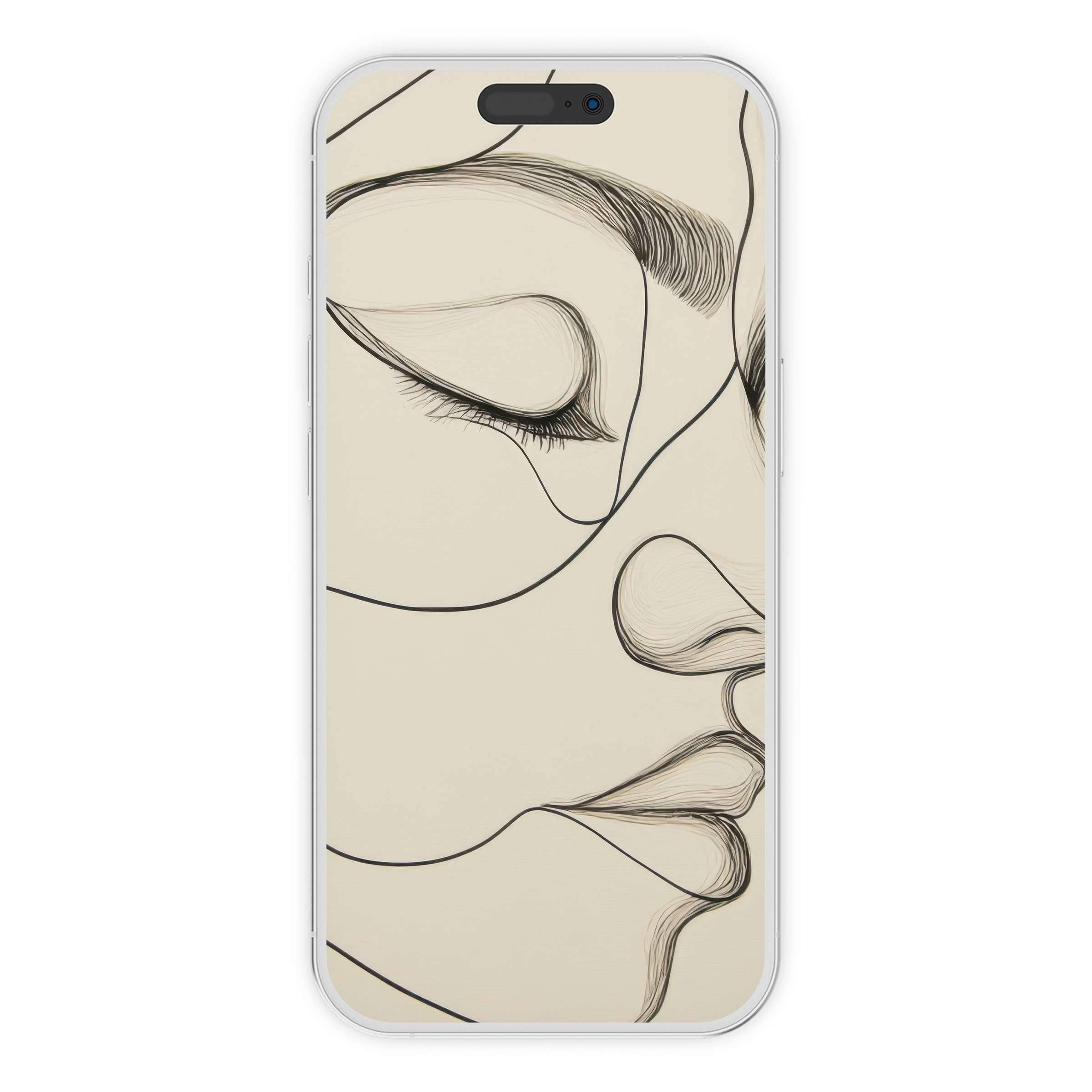 Minimalist iPhone wallpaper featuring serene line art of a face offers an elegant digital download phone background for all devices