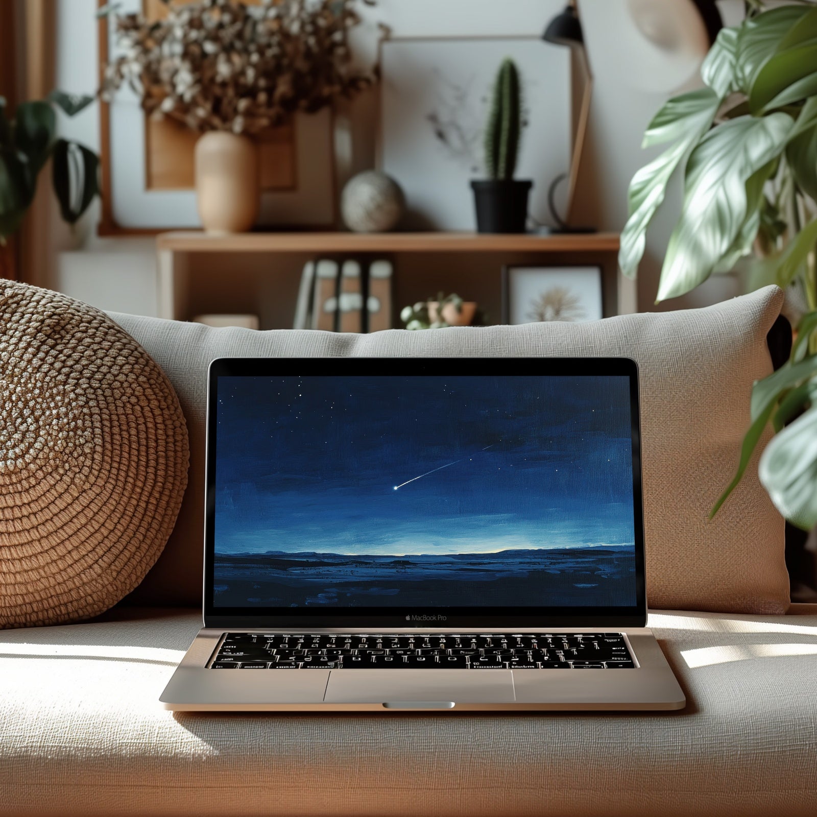 Minimalist Computer Background on Mac Book Pro in modern Living Room