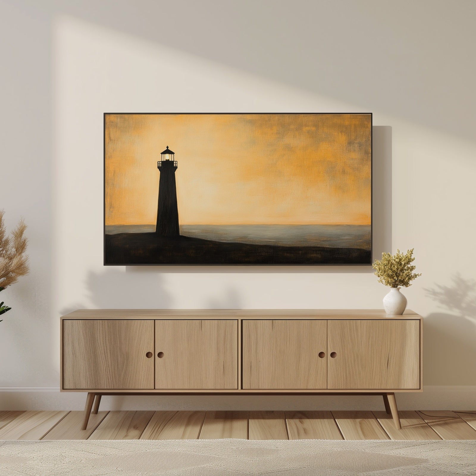 Minimalist Frame TV Art with lighthouse