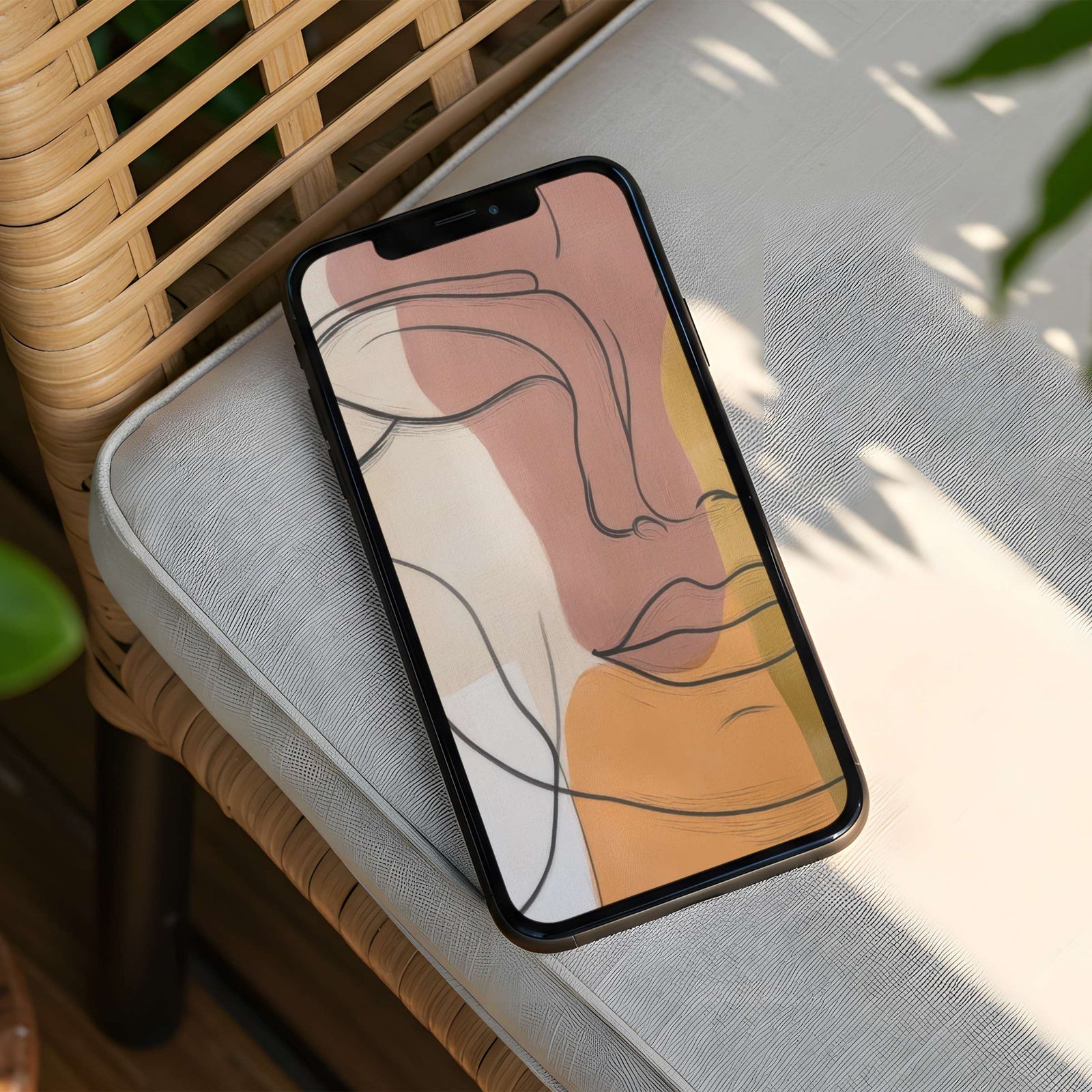 Minimalist abstract face phone wallpaper in warm earthy tones - a soft, modern art background for a calm and stylish home screen
