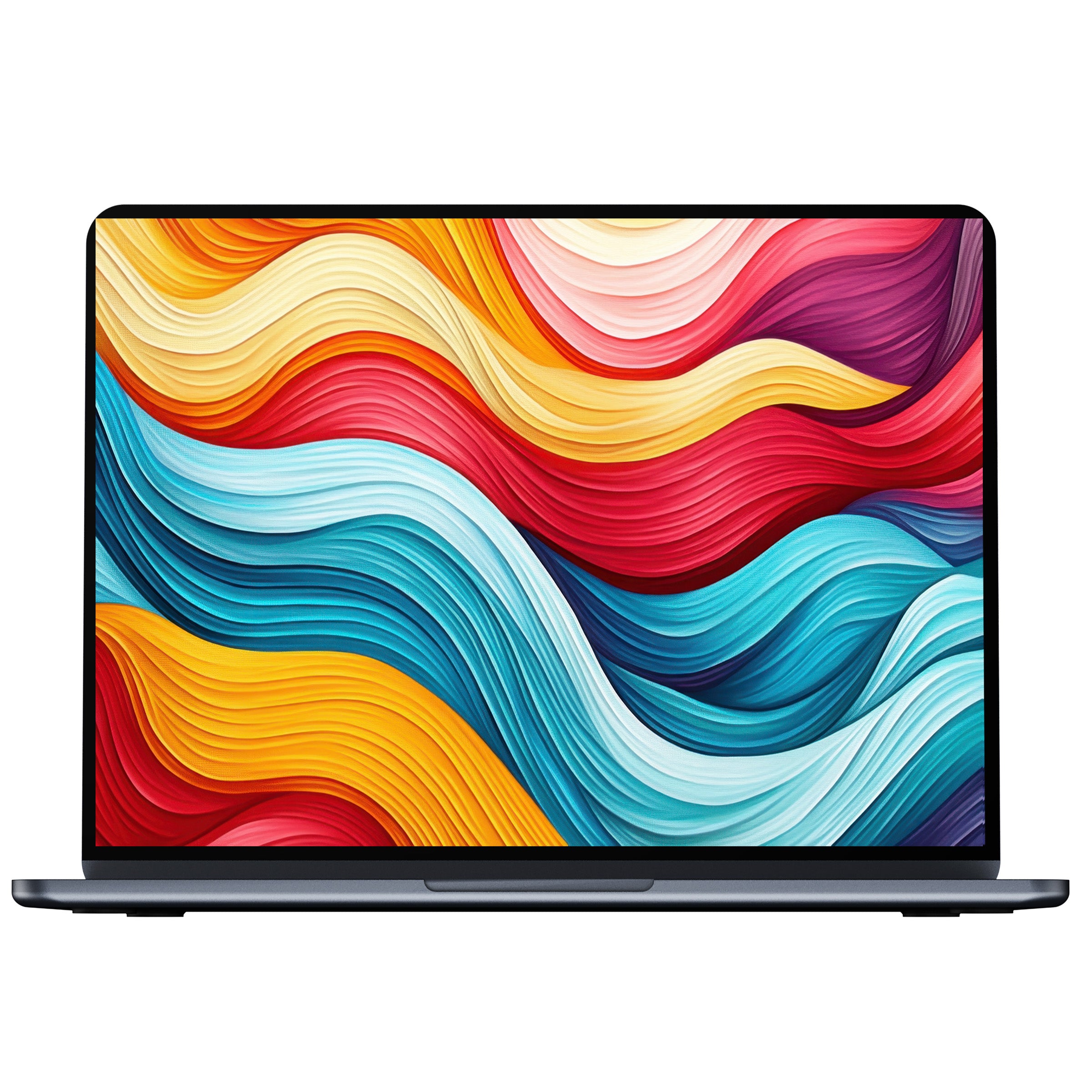 Vibrant modern desktop wallpaper with flowing abstract waves in red, blue, and yellow designed for PC or laptop digital download