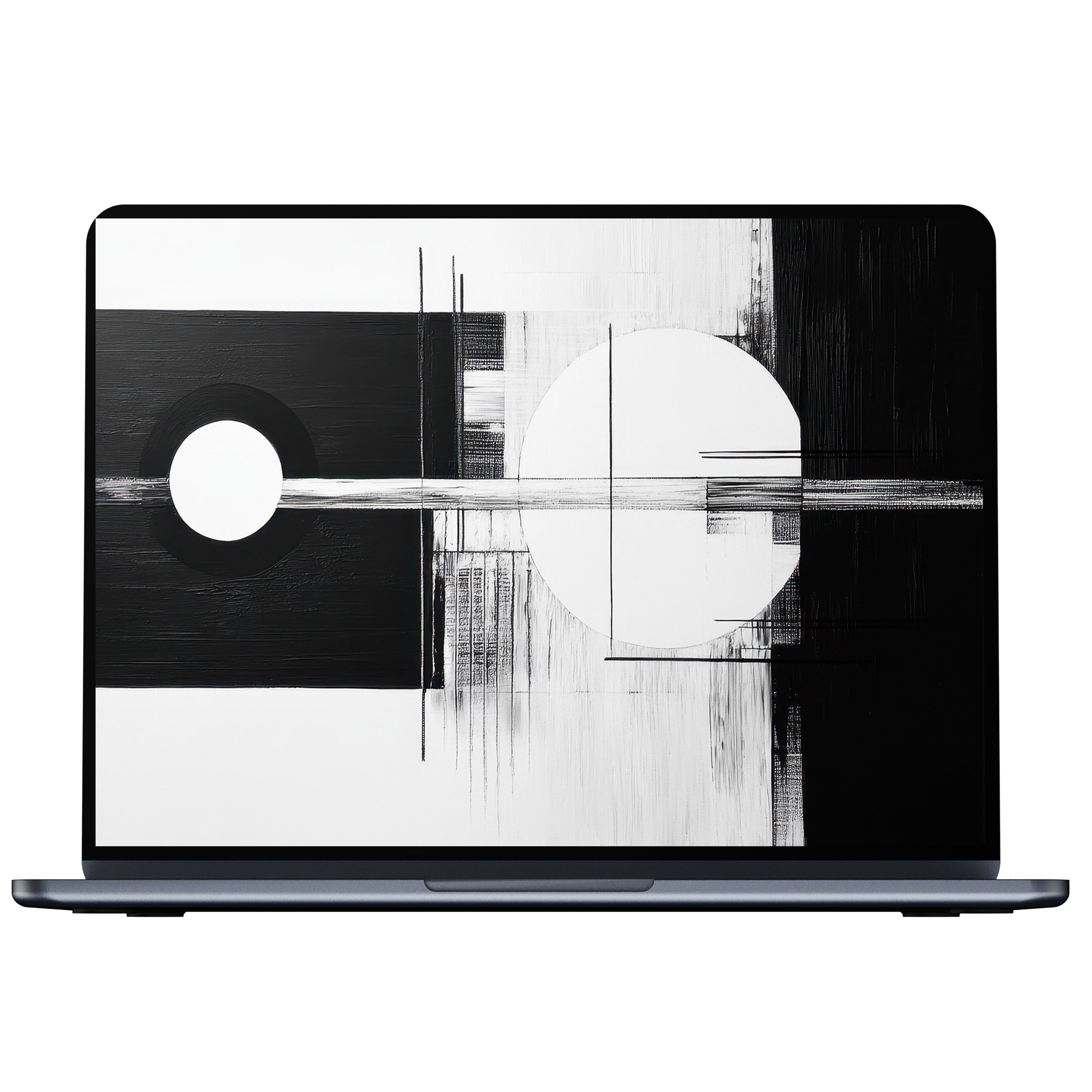 Modern desktop wallpaper digital download featuring abstract black and white geometric art on PC or laptop for calm inspiration