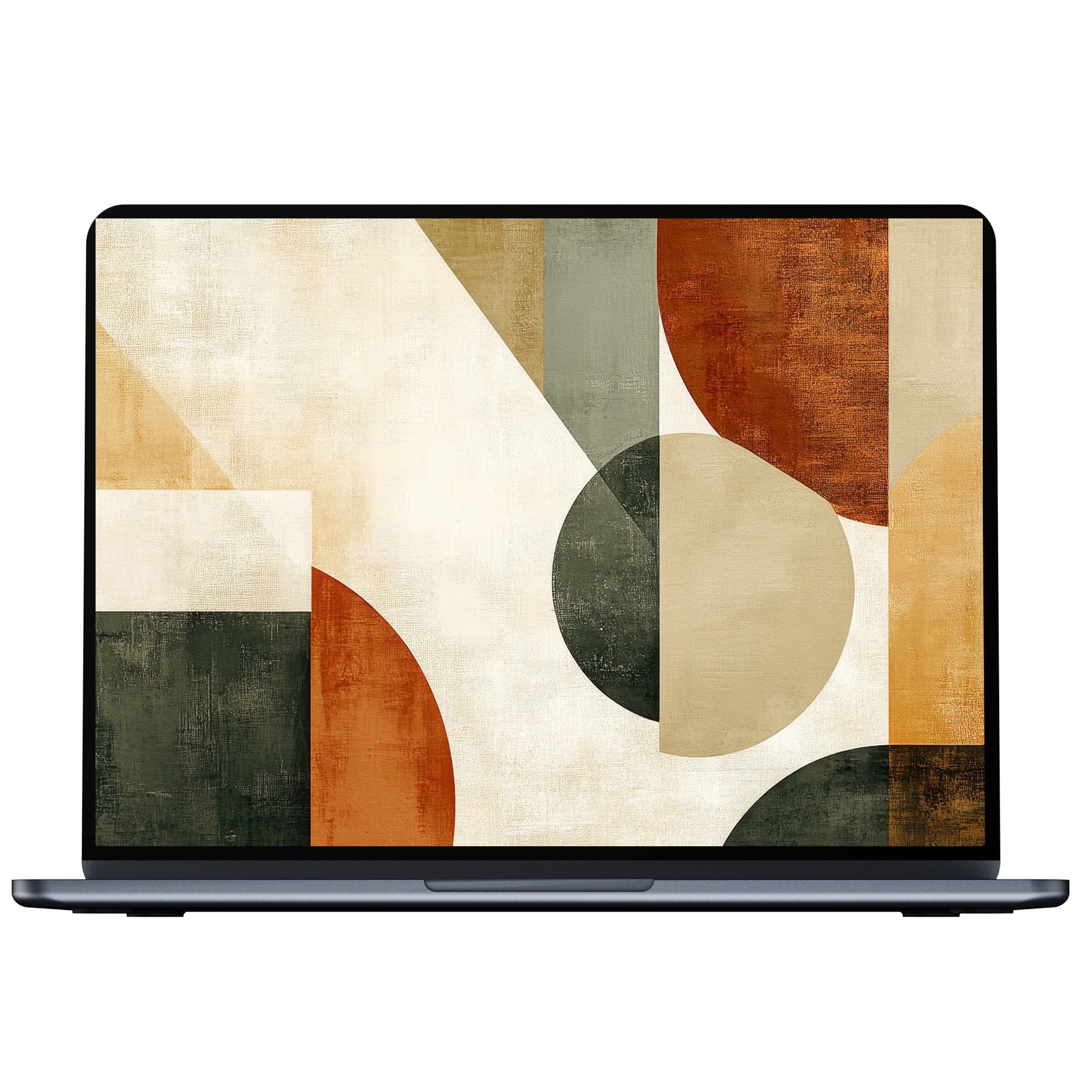 Modern desktop wallpaper featuring abstract geometric patterns in earthy tones offers digital download for PC, Laptop, or Mac inspiration