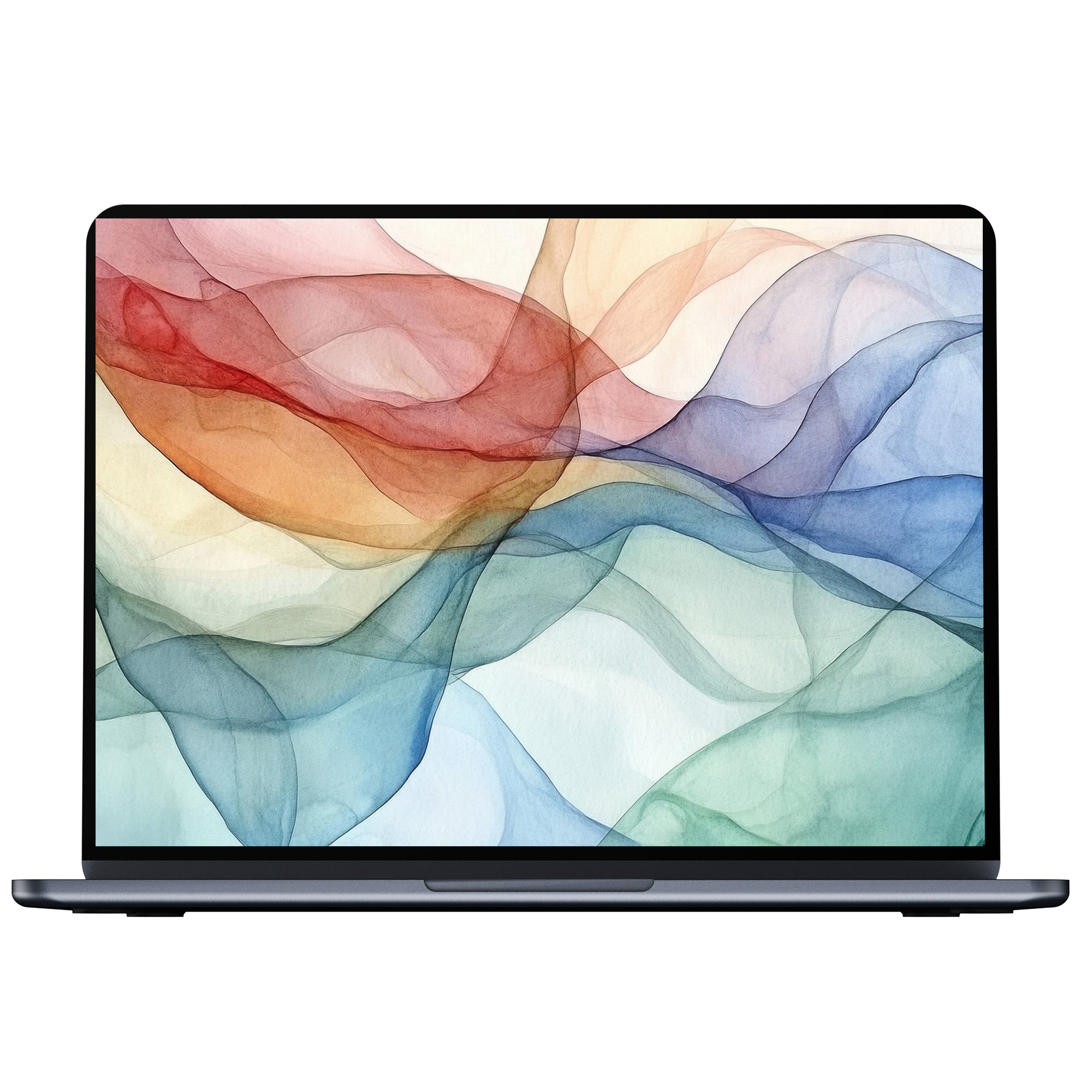 Modern desktop wallpaper with elegant waves of blue, green, and red textures for PC, laptop digital download creating calm inspiration