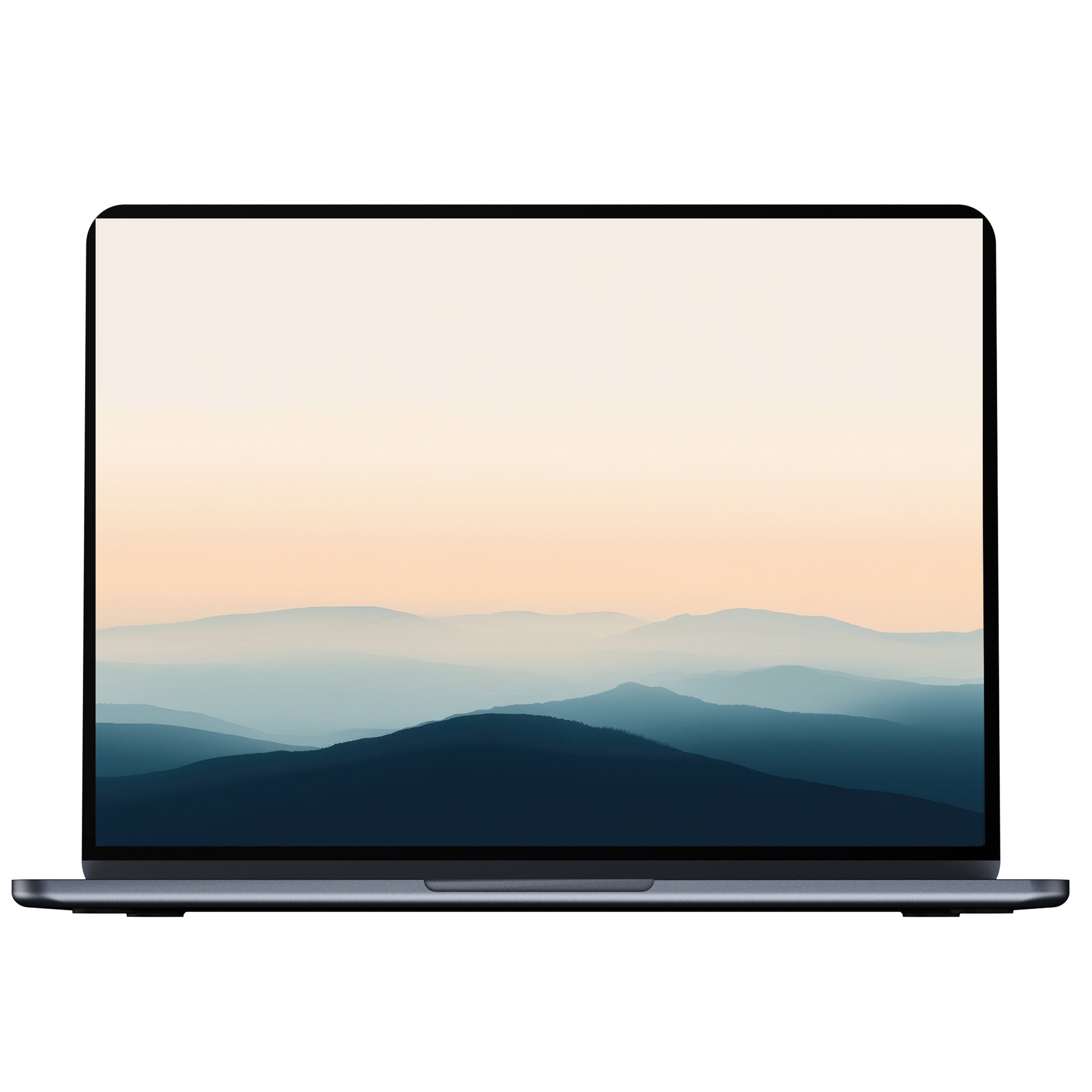 Minimalist modern desktop wallpaper with serene mountain layers in soft blues and pastels for PC, laptop, and digital download