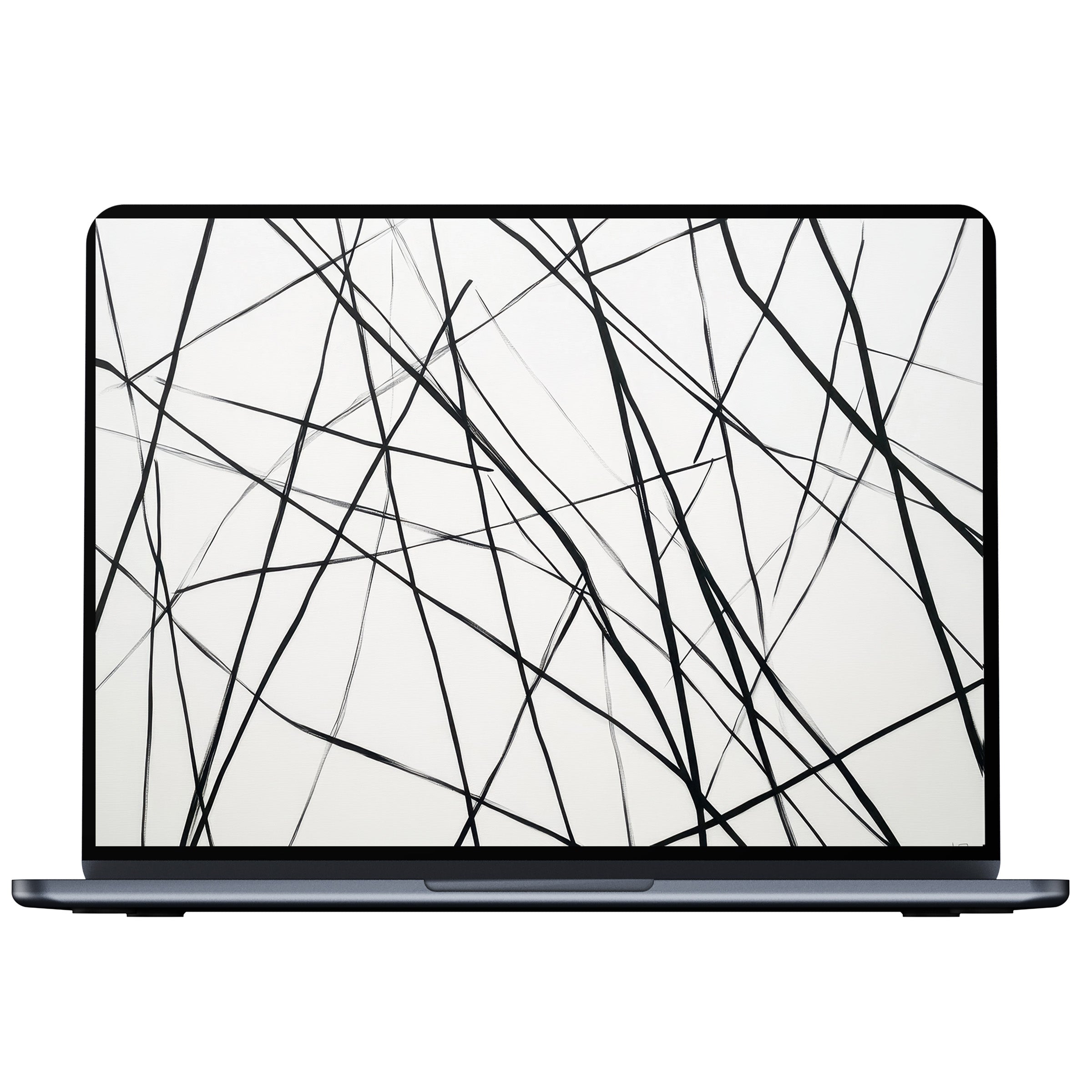 Modern desktop wallpaper with minimalist black lines on white, evoking calm elegance as a digital download for PC, laptop, Mac