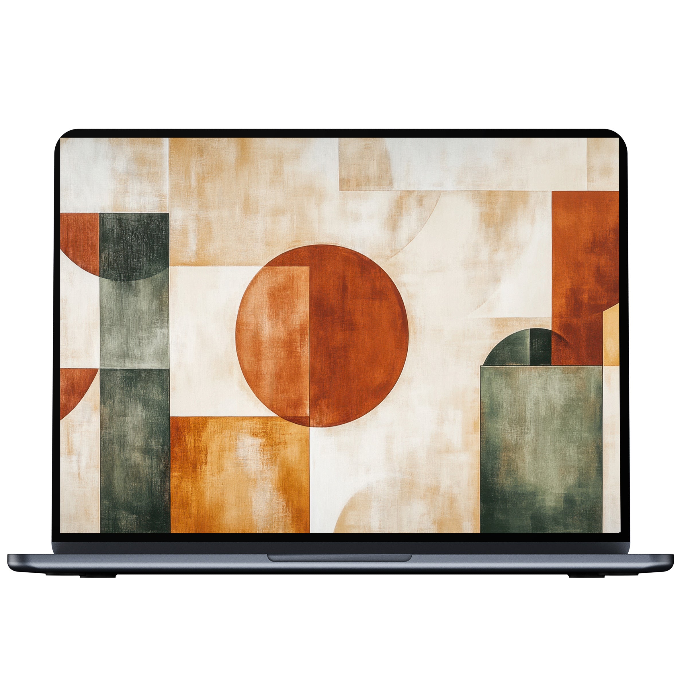Modern desktop wallpaper with earthy geometric patterns offers digital download for a serene PC, laptop, or Mac background