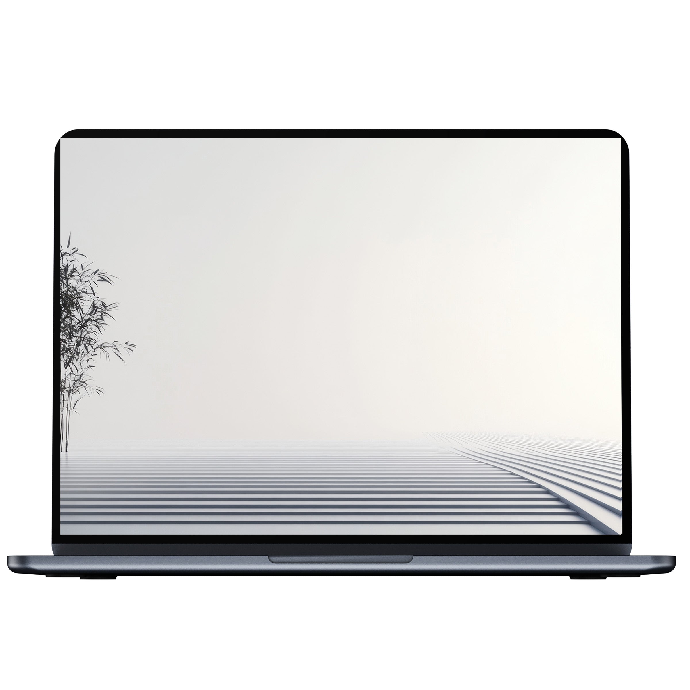 Modern desktop wallpaper featuring minimalist lines and a serene bamboo scene, perfect digital download for PC or laptop tranquility