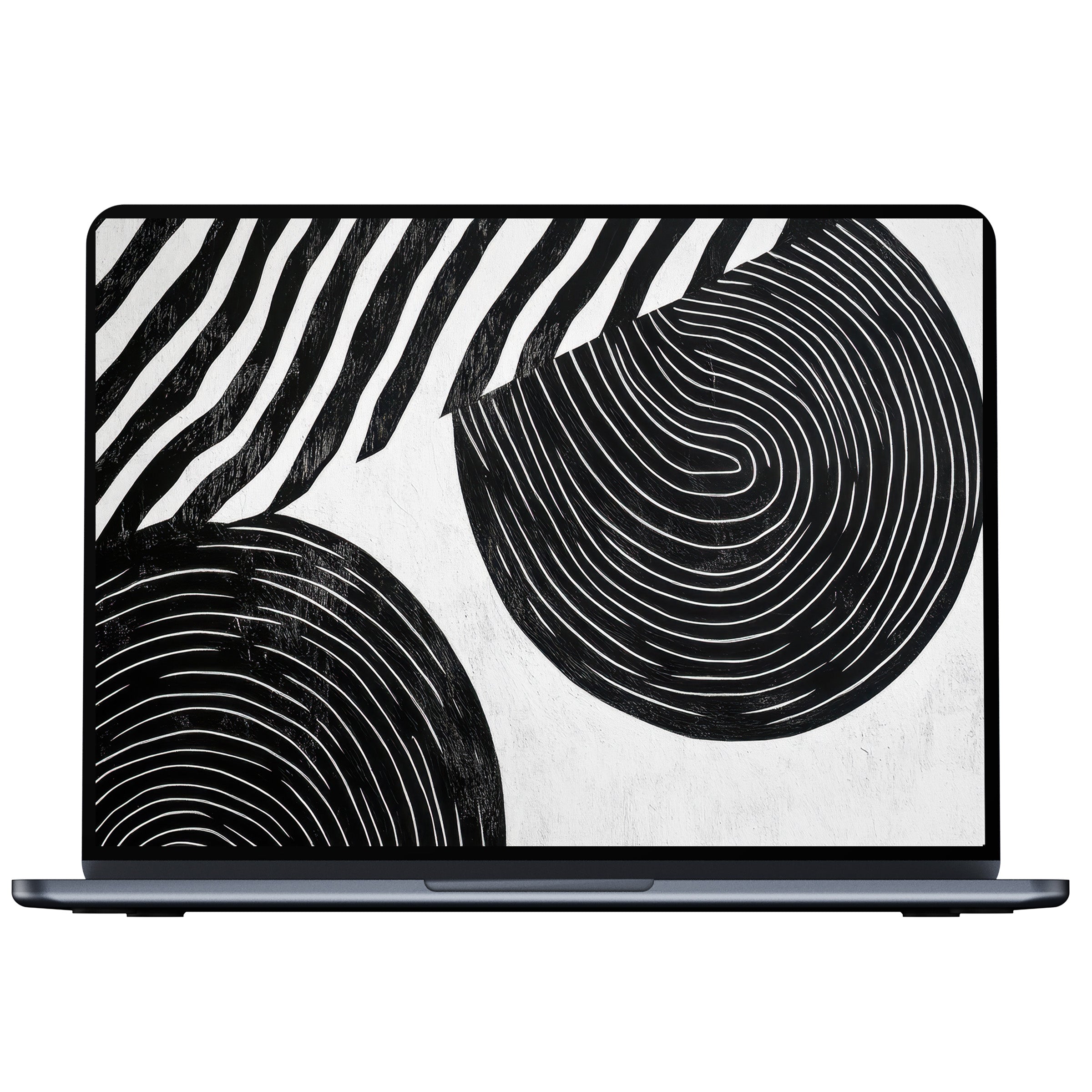 Modern desktop wallpaper with black and white abstract patterns, offering calm inspiration for PC and laptop digital downloads