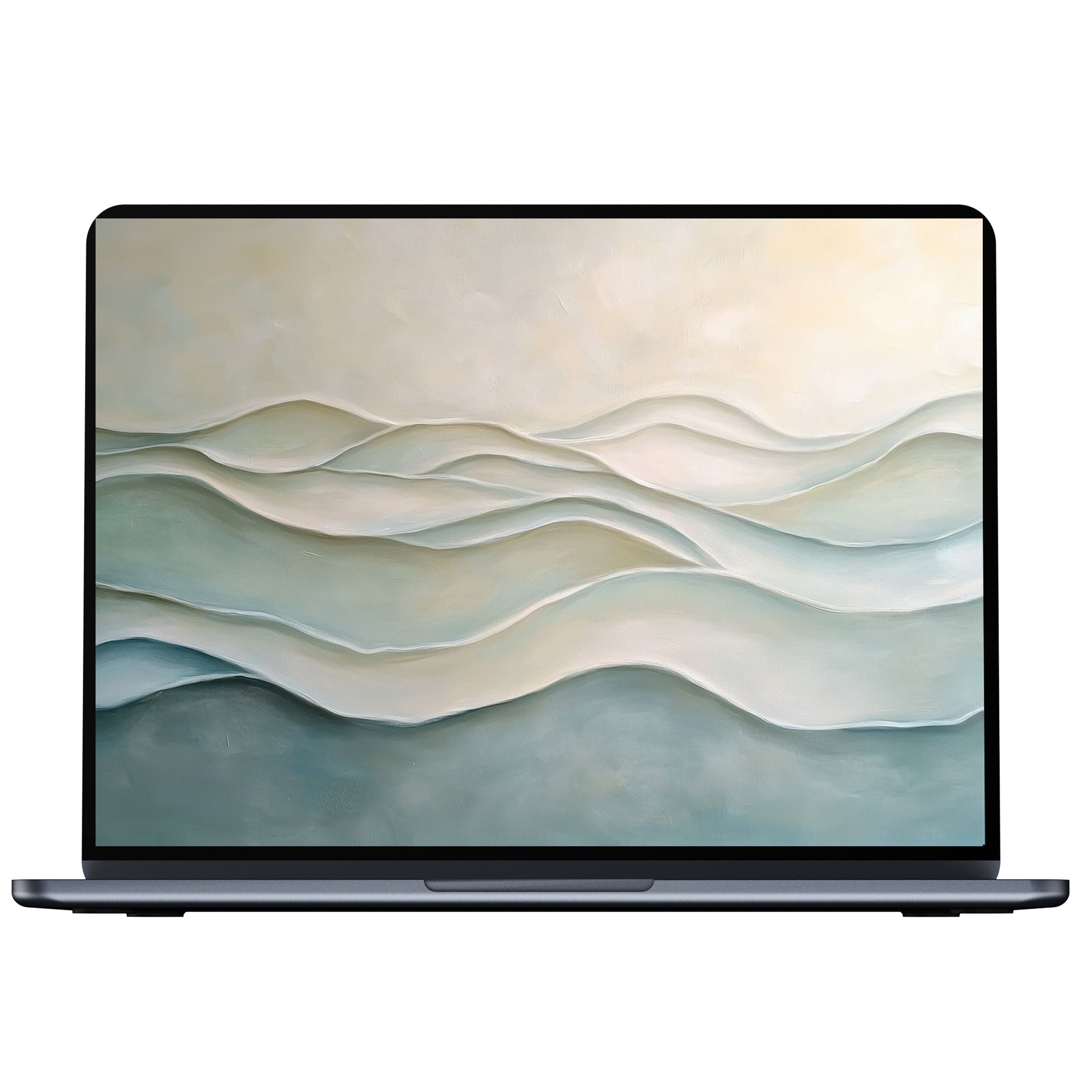 Modern desktop wallpaper of serene abstract waves in soft blue and beige hues digital download for PC and laptop use