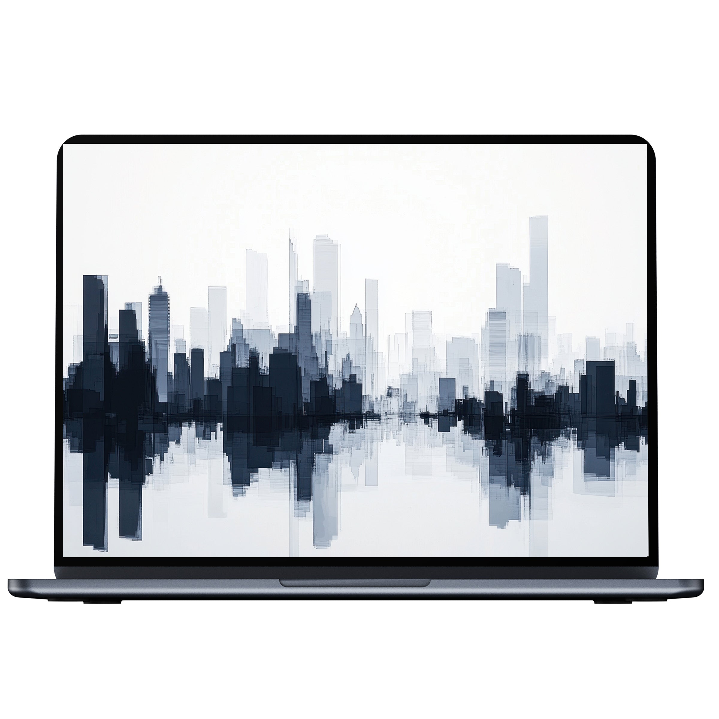 Modern desktop wallpaper with a serene monochrome cityscape, perfect for PC or laptop digital download, inspiring calm and elegance