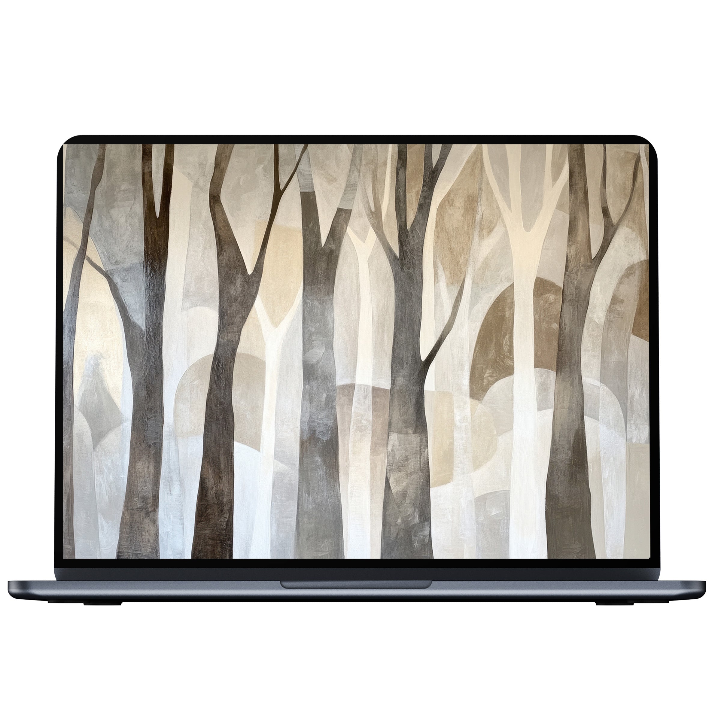Elegant modern desktop wallpaper digital download featuring abstract forest in soft neutral tones for PC or laptop screens
